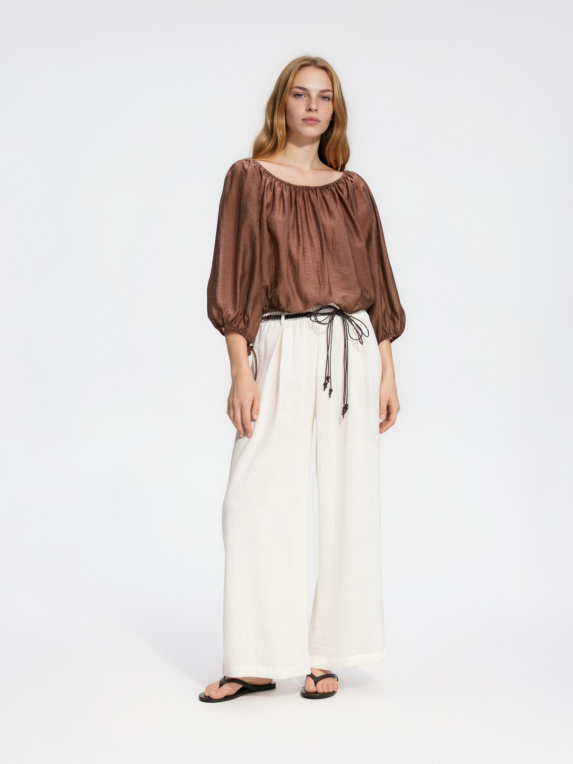Brown Lyocell Blend Blouse, Brown, medium
