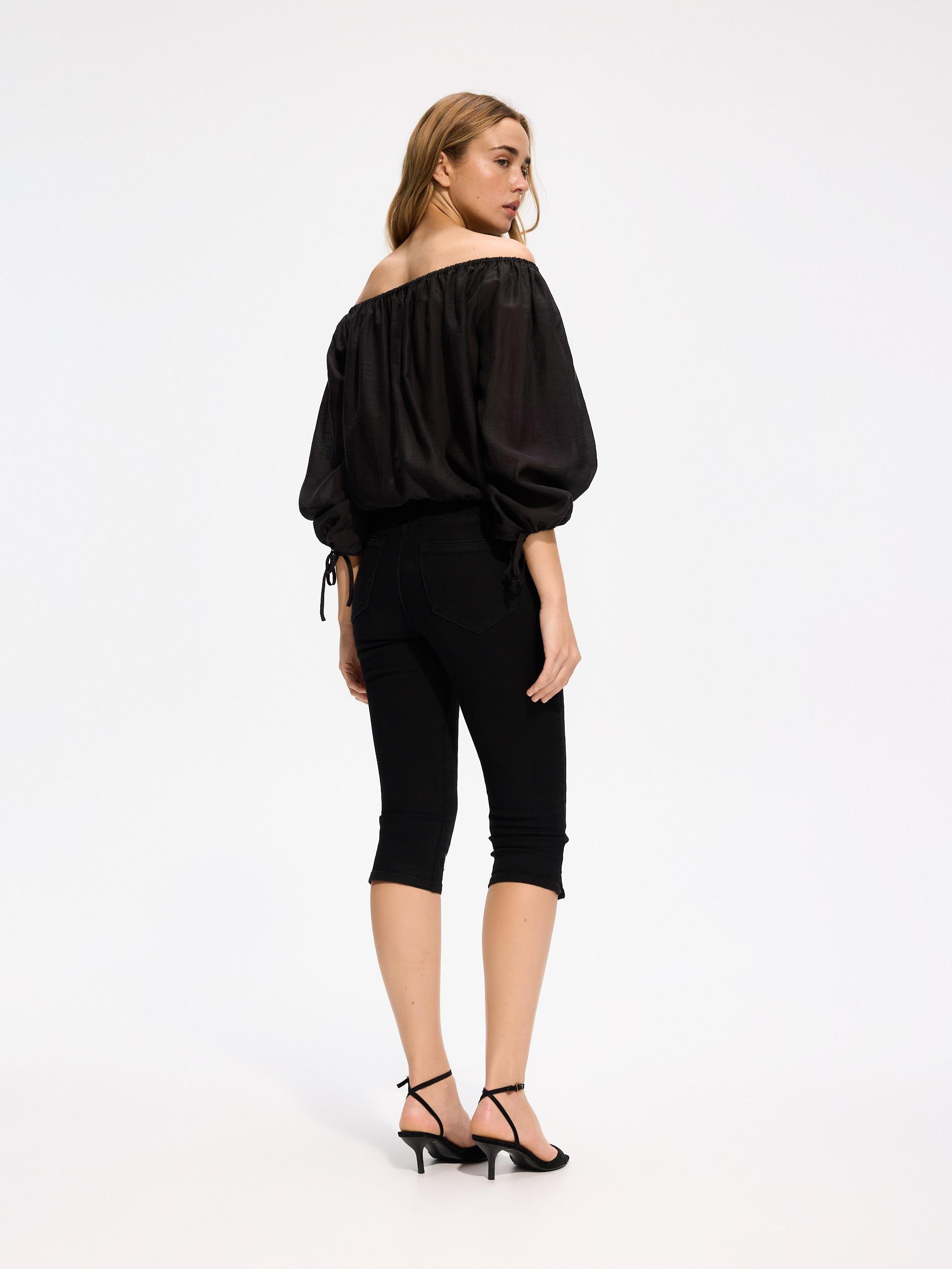 Black Lyocell Blend Blouse, Black, large image number 1