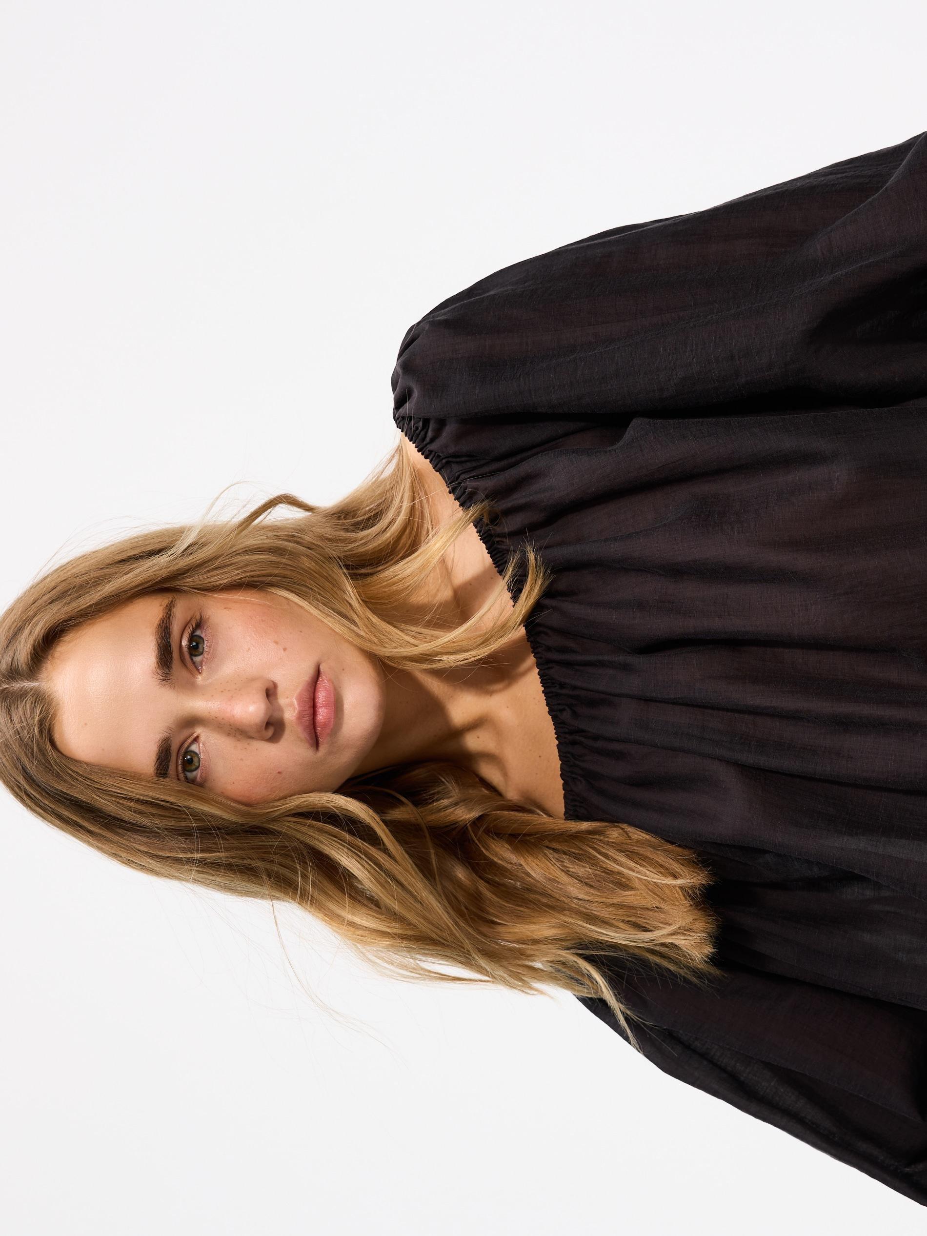 Black Lyocell Blend Blouse, Black, medium