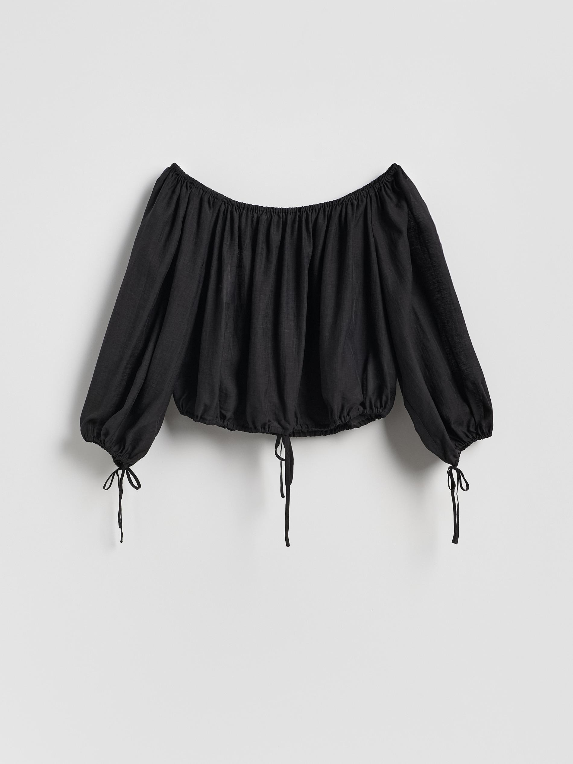 Black Lyocell Blend Blouse, Black, large image number 3