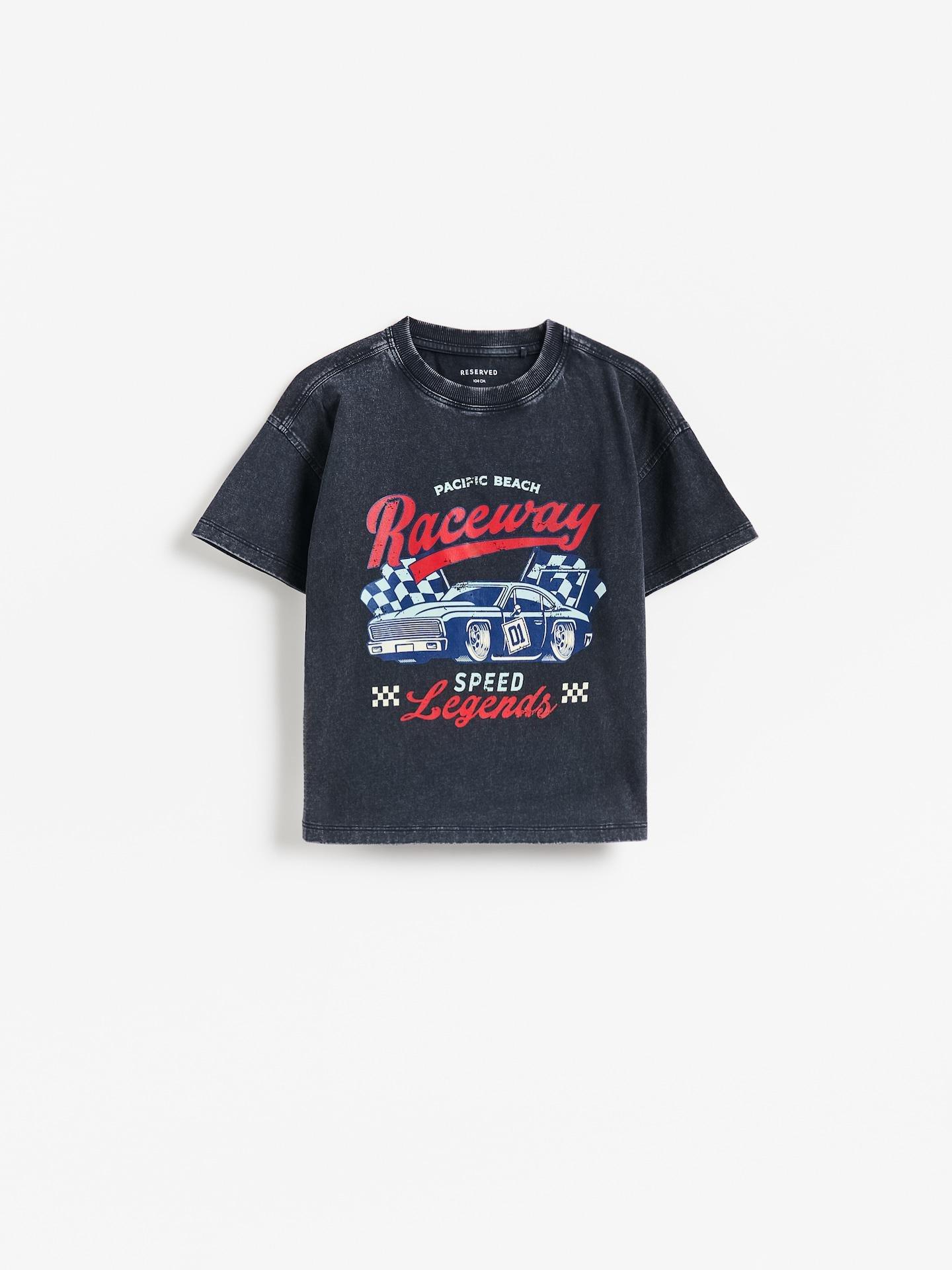 Black Cotton T-Shirt With Print, Black, medium