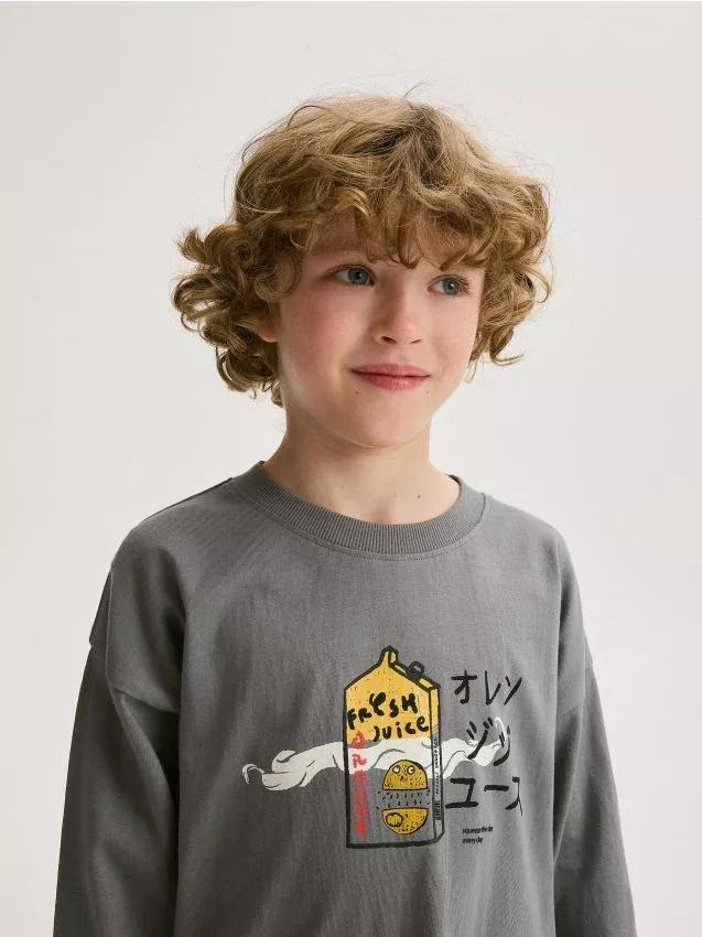 Grey Long Sleeve T-Shirt With Print, , large image number 0