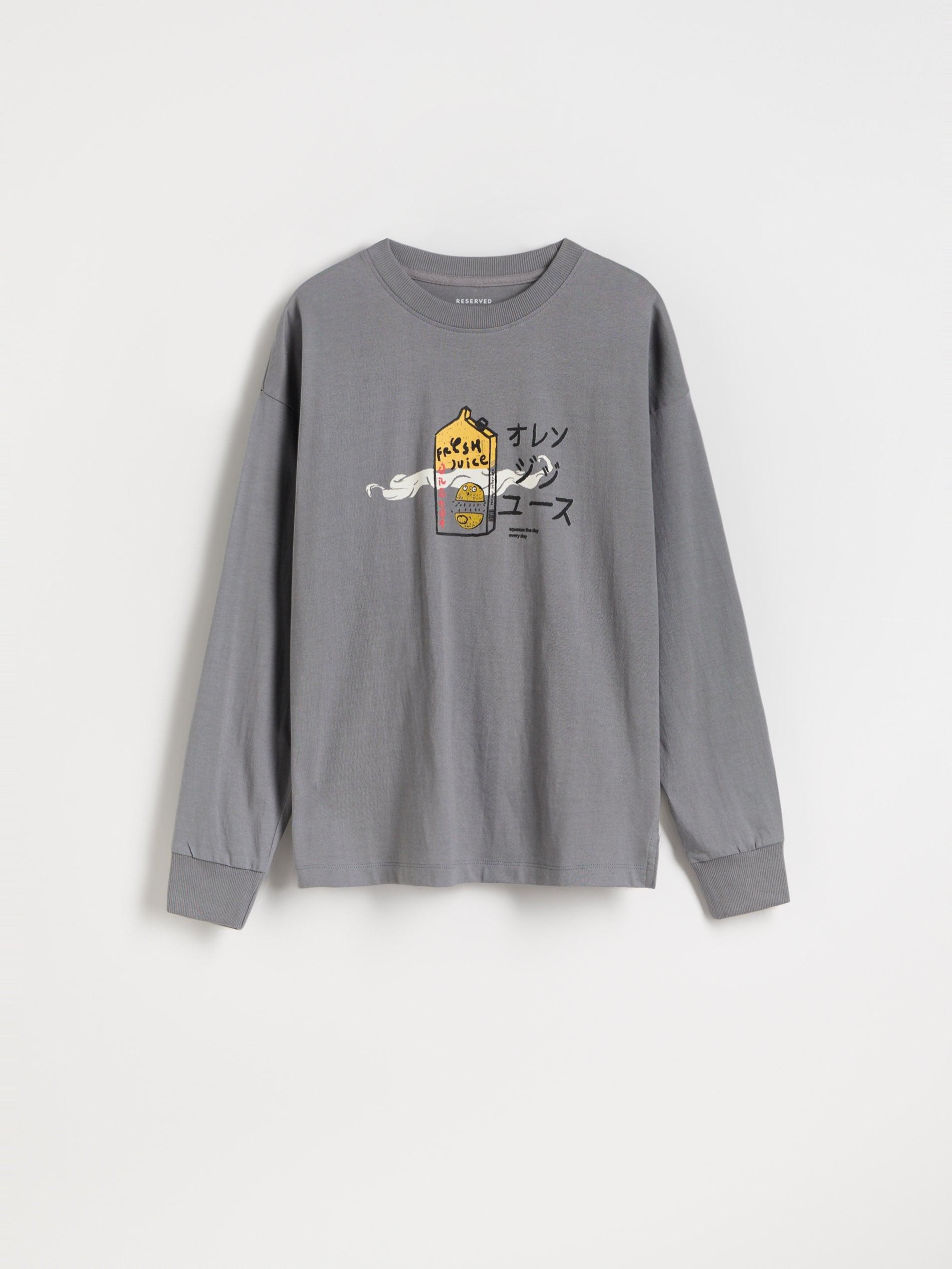 Grey Long Sleeve T-Shirt With Print, , large image number 2