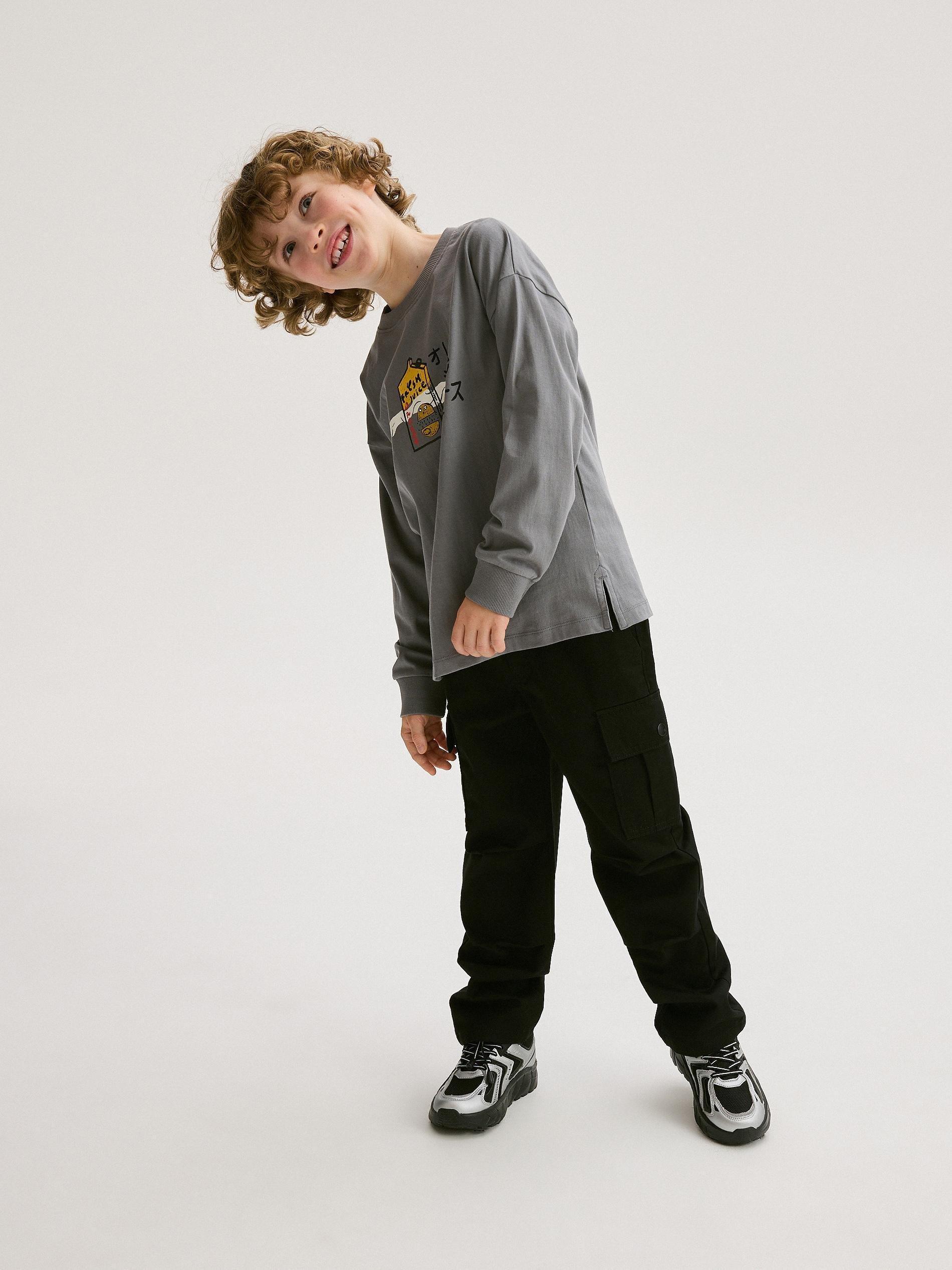 Grey Long Sleeve T-Shirt With Print, , large image number 3