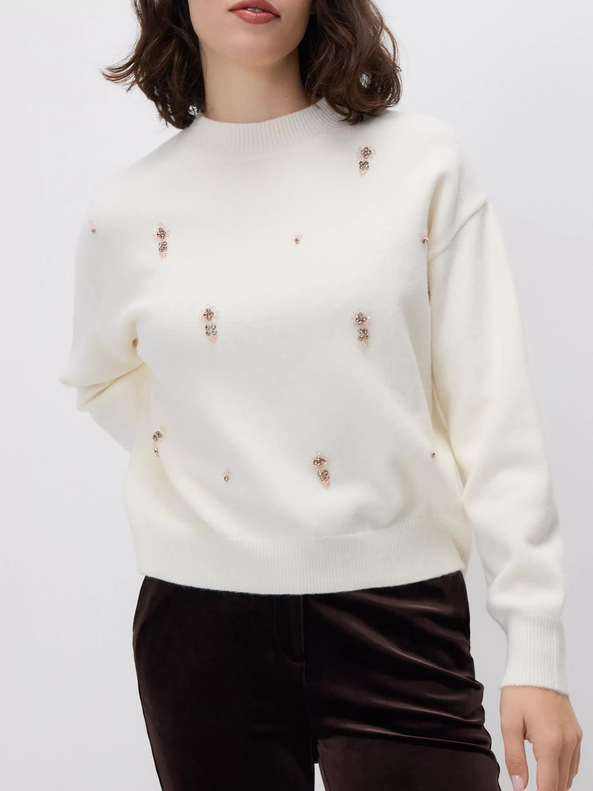 Beige Sweater With Decorative Appliqu&oslash;&pound;&Acirc;&copy;S, Ivory, medium