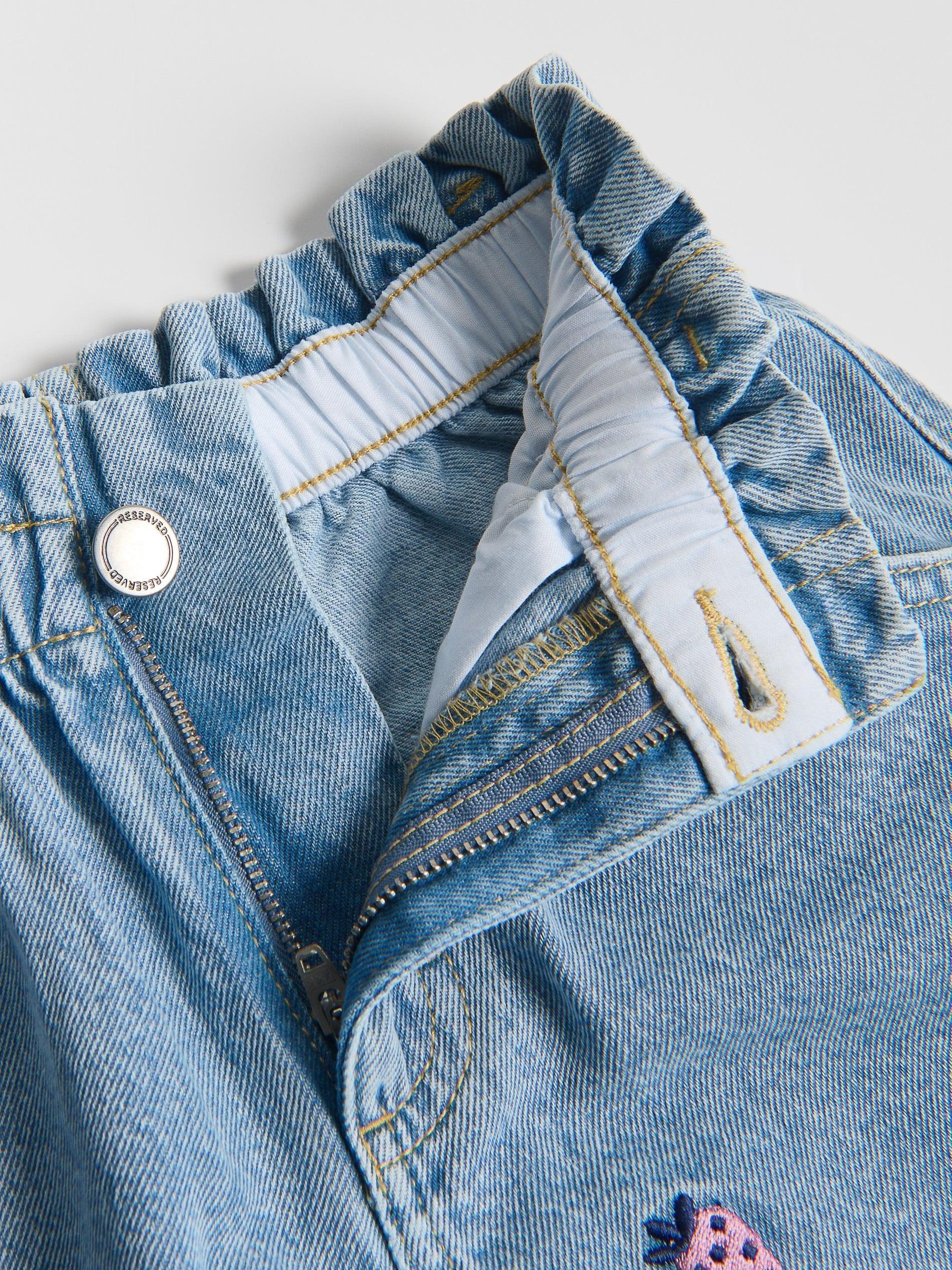 Blue Embroidered Denim Shorts, Blue, large image number 1