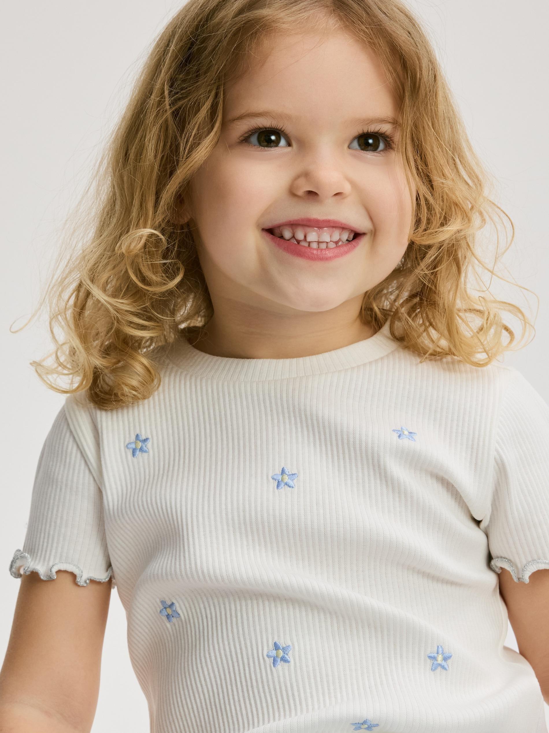 Cream Rib Knit T-Shirt With Embroidery Detail, Ivory, large image number 0