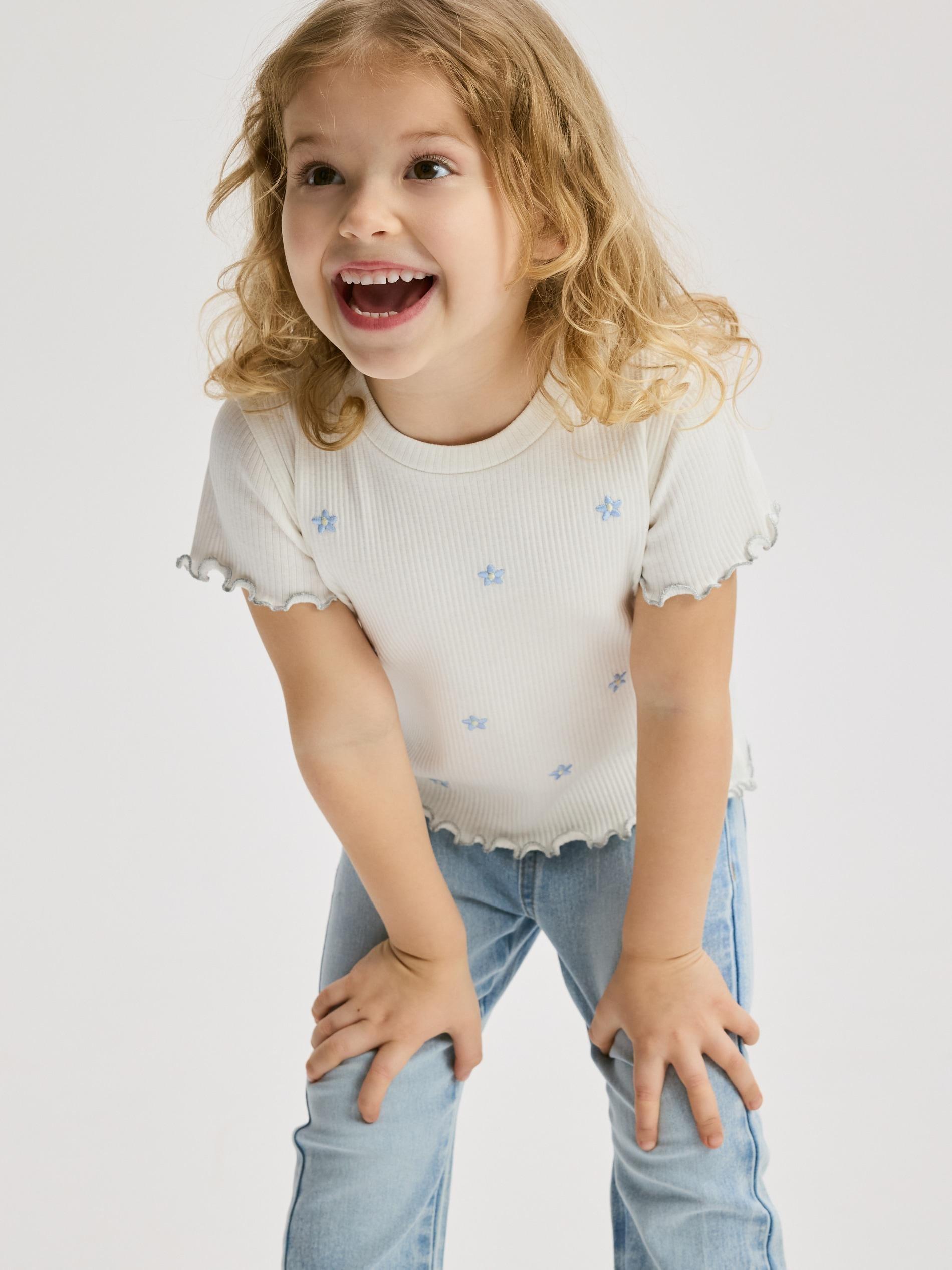 Cream Rib Knit T-Shirt With Embroidery Detail, Ivory, large image number 1