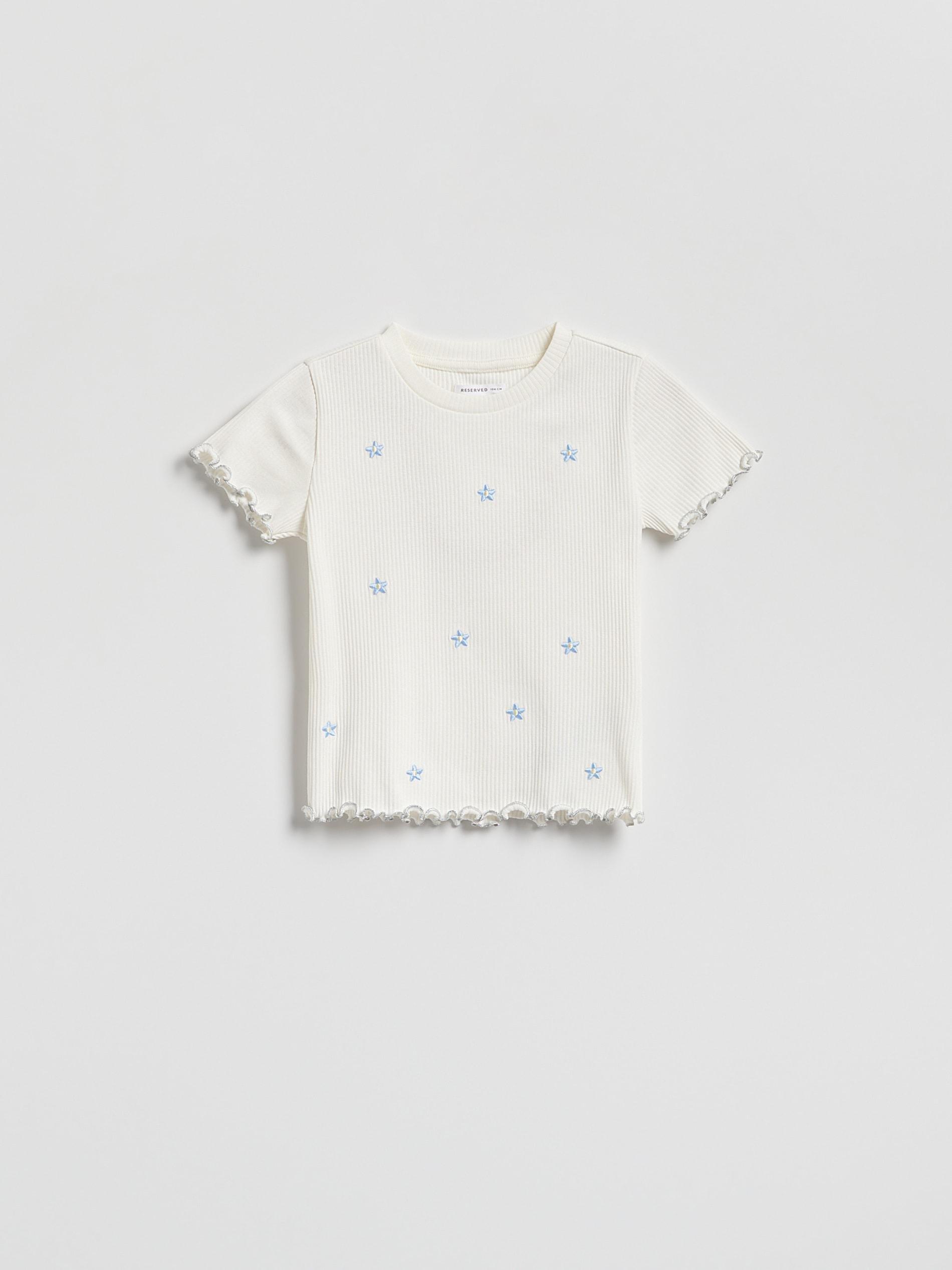 Cream Rib Knit T-Shirt With Embroidery Detail, Ivory, large image number 2