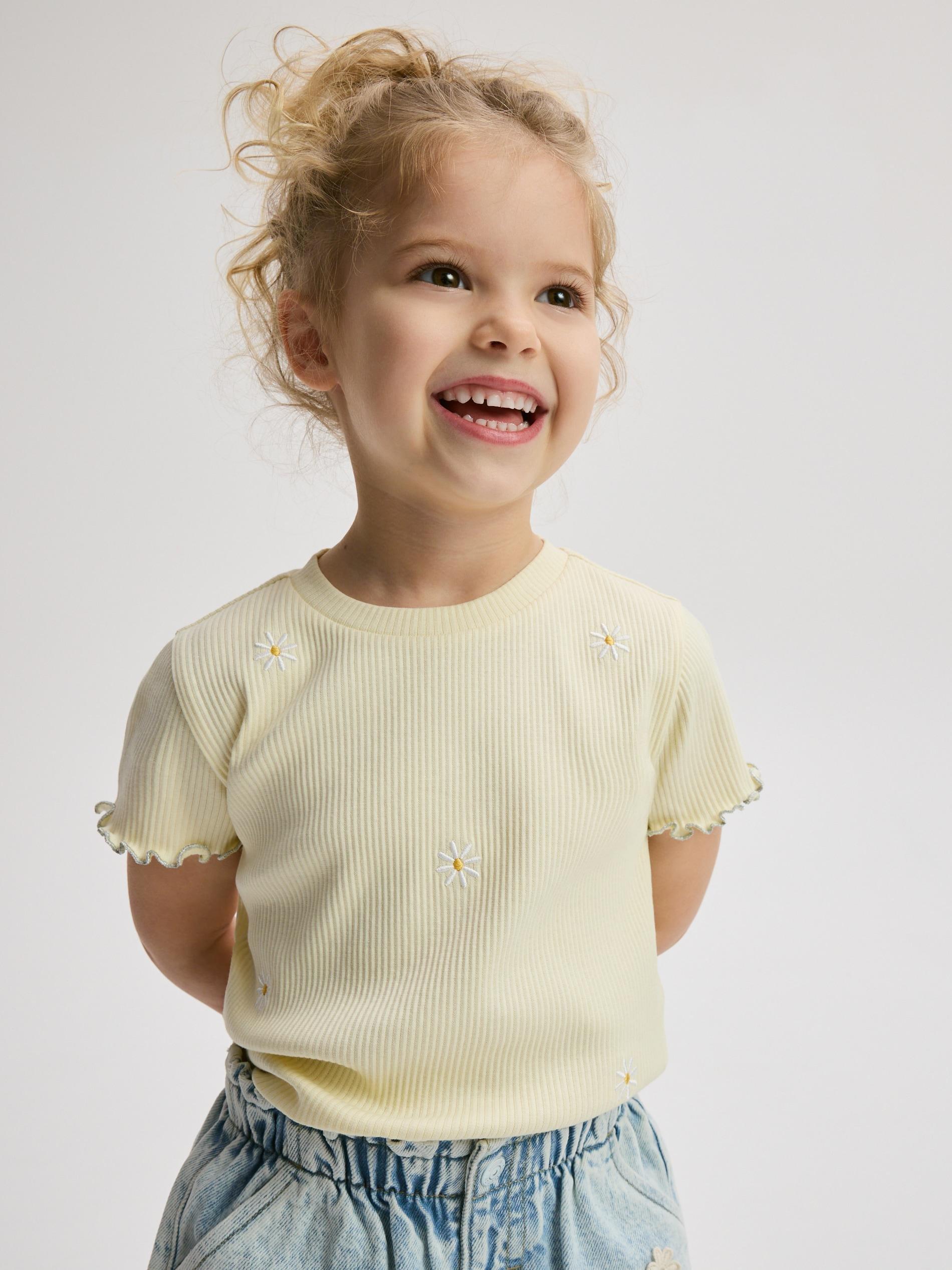 Yellow Rib Knit T-Shirt With Embroidery Detail, Yellow, large image number 0
