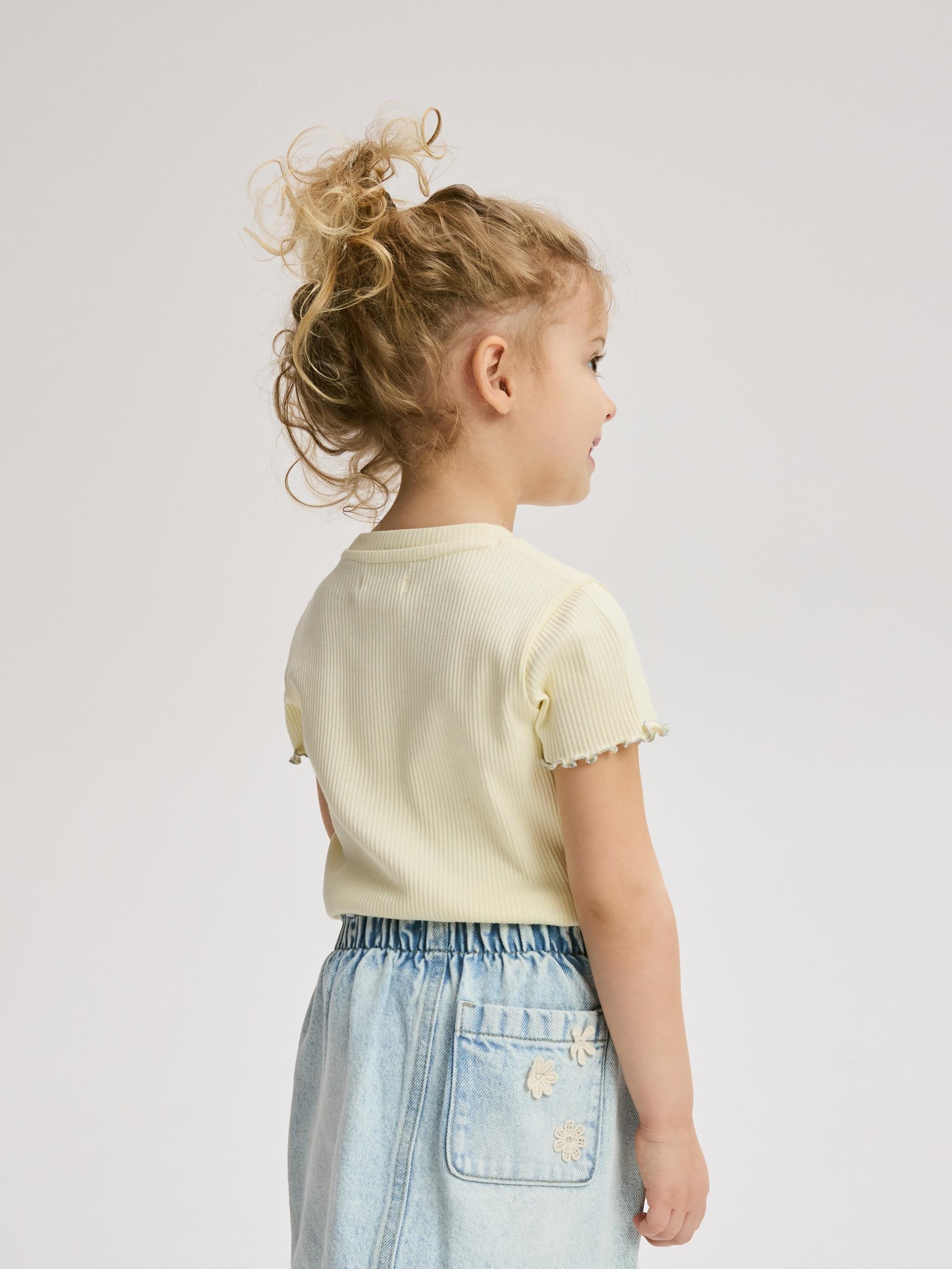 Yellow Rib Knit T-Shirt With Embroidery Detail, Yellow, large image number 1