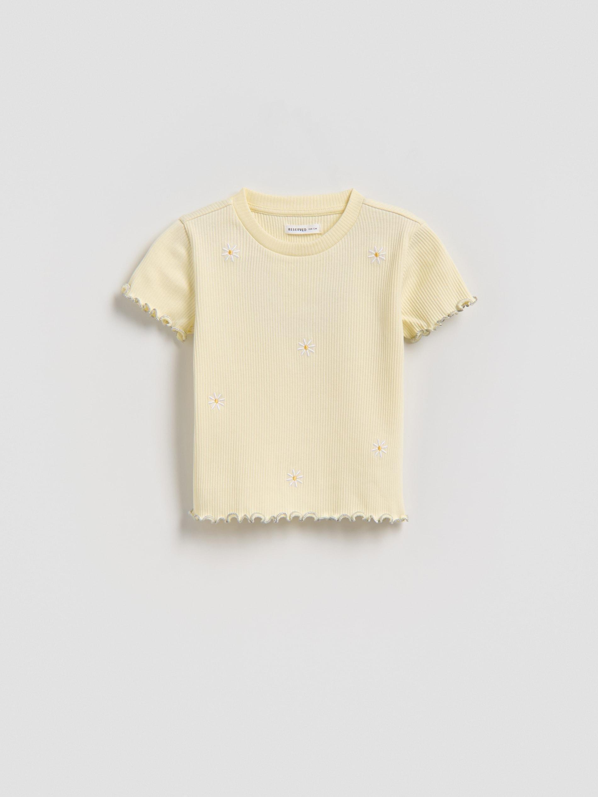 Yellow Rib Knit T-Shirt With Embroidery Detail, Yellow, large image number 2