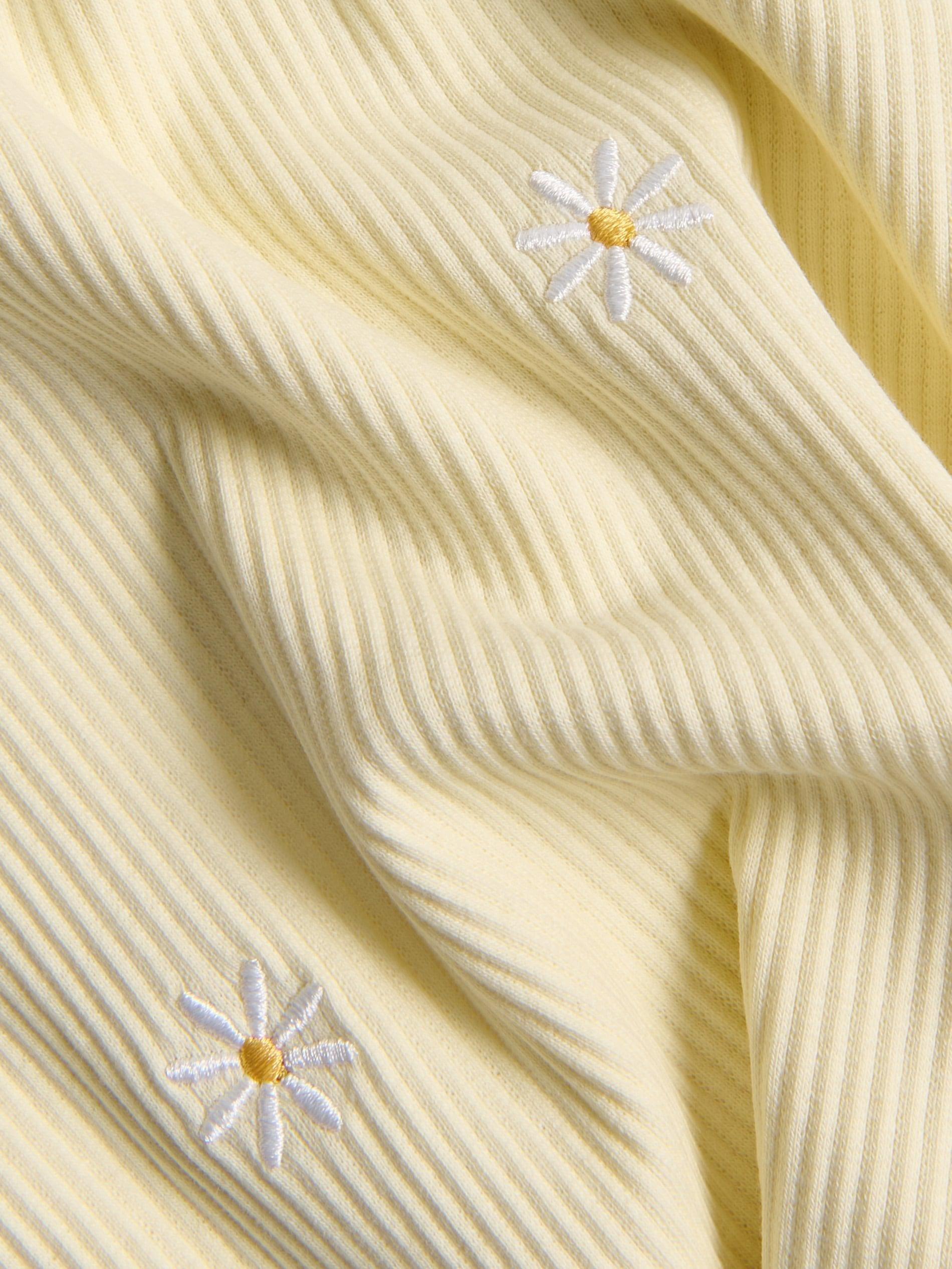 Yellow Rib Knit T-Shirt With Embroidery Detail, Yellow, large image number 3