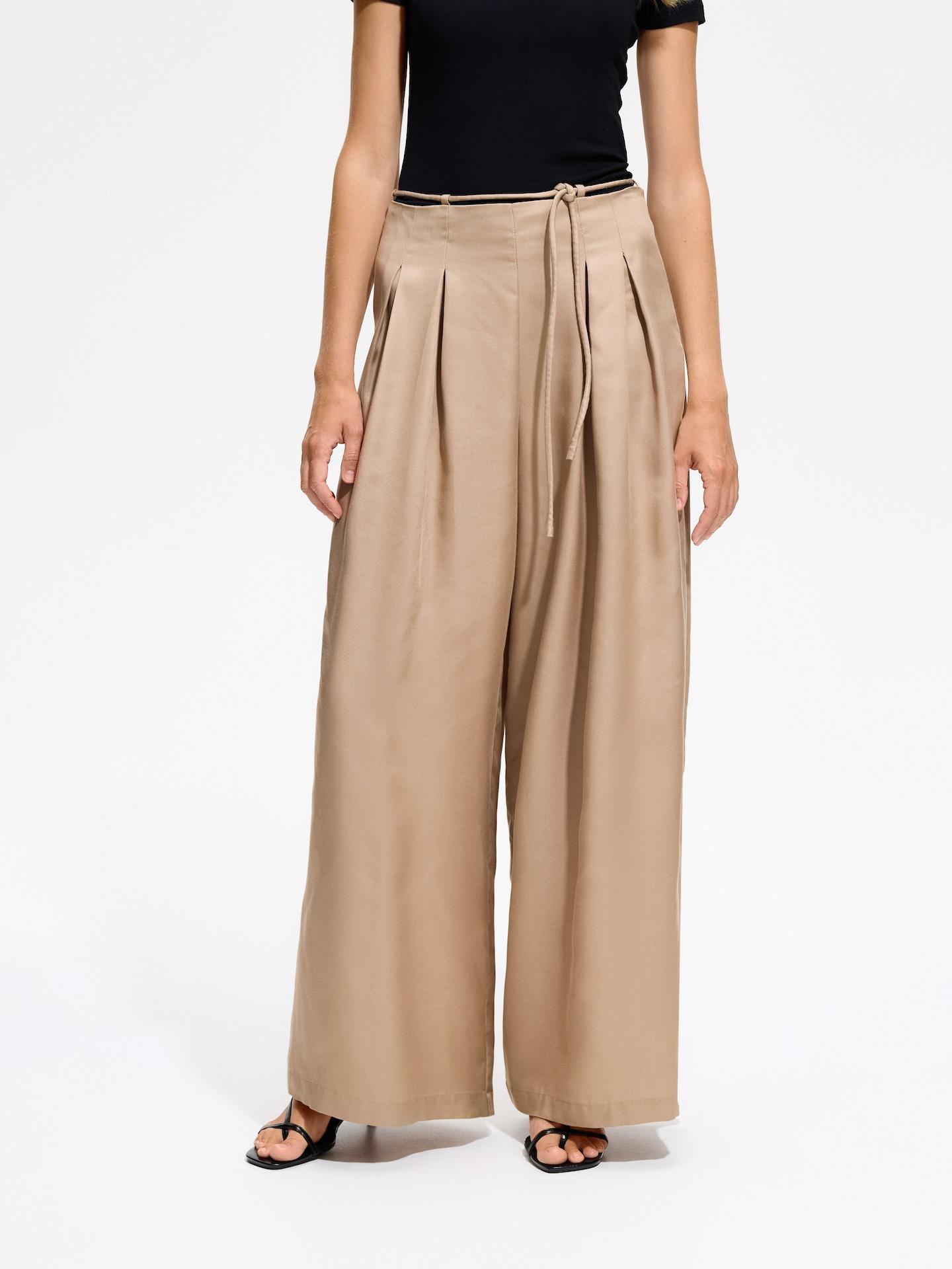 Beige Wide Trousers With Lyocell, Beige, medium
