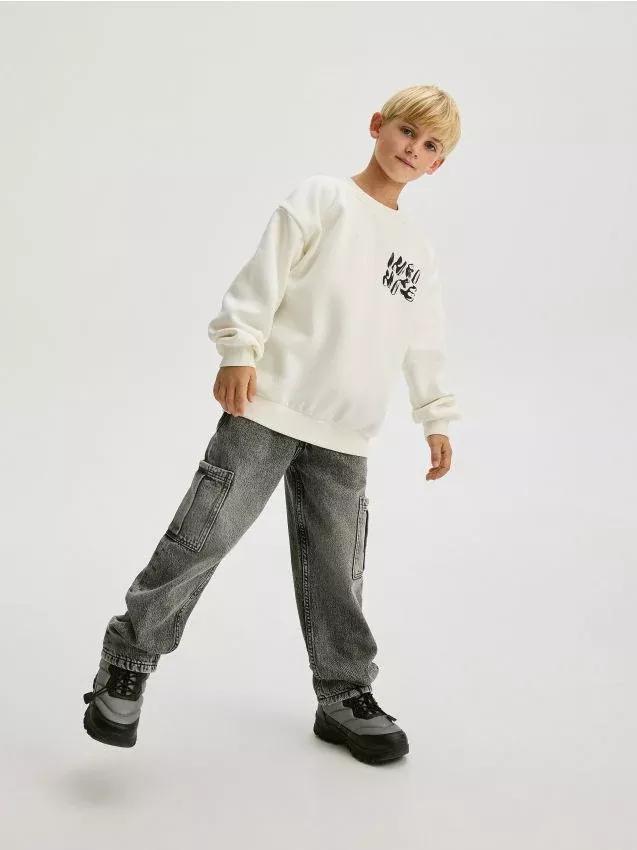 Cream Printed Sweatshirt, Kids Boys, , large image number 0