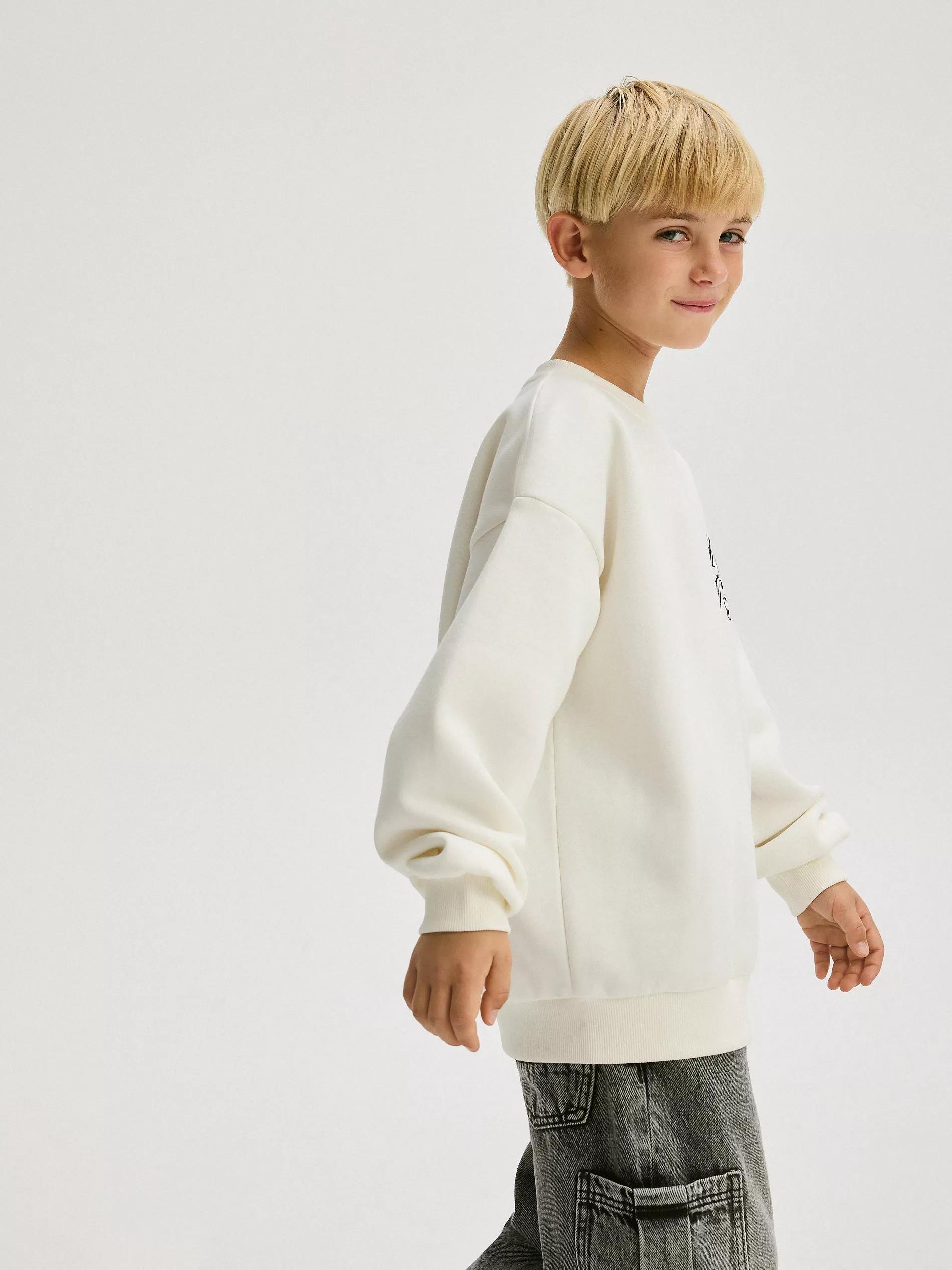 Cream Printed Sweatshirt, Kids Boys, , large image number 3