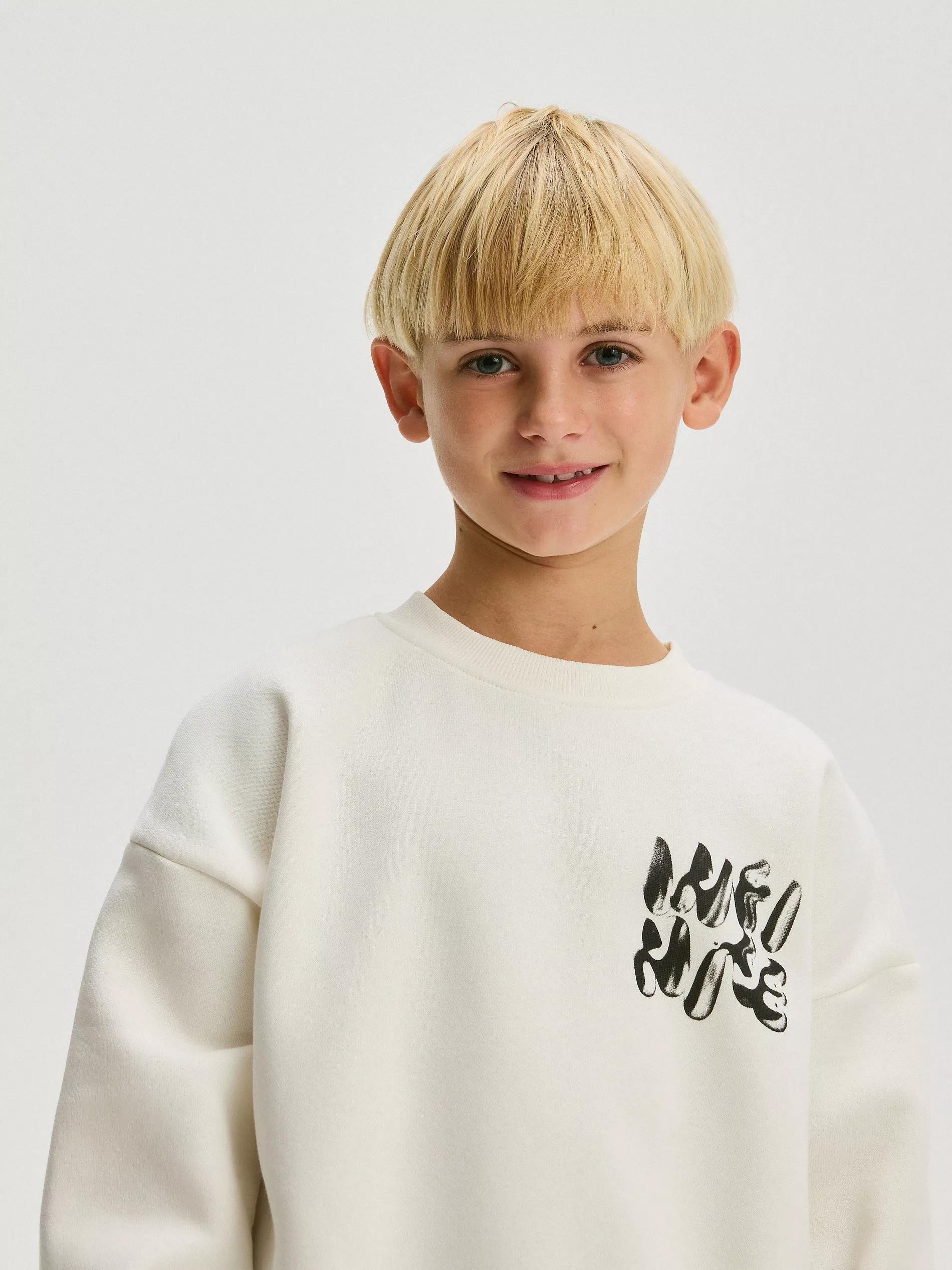 Cream Printed Sweatshirt, Kids Boys, , large image number 4