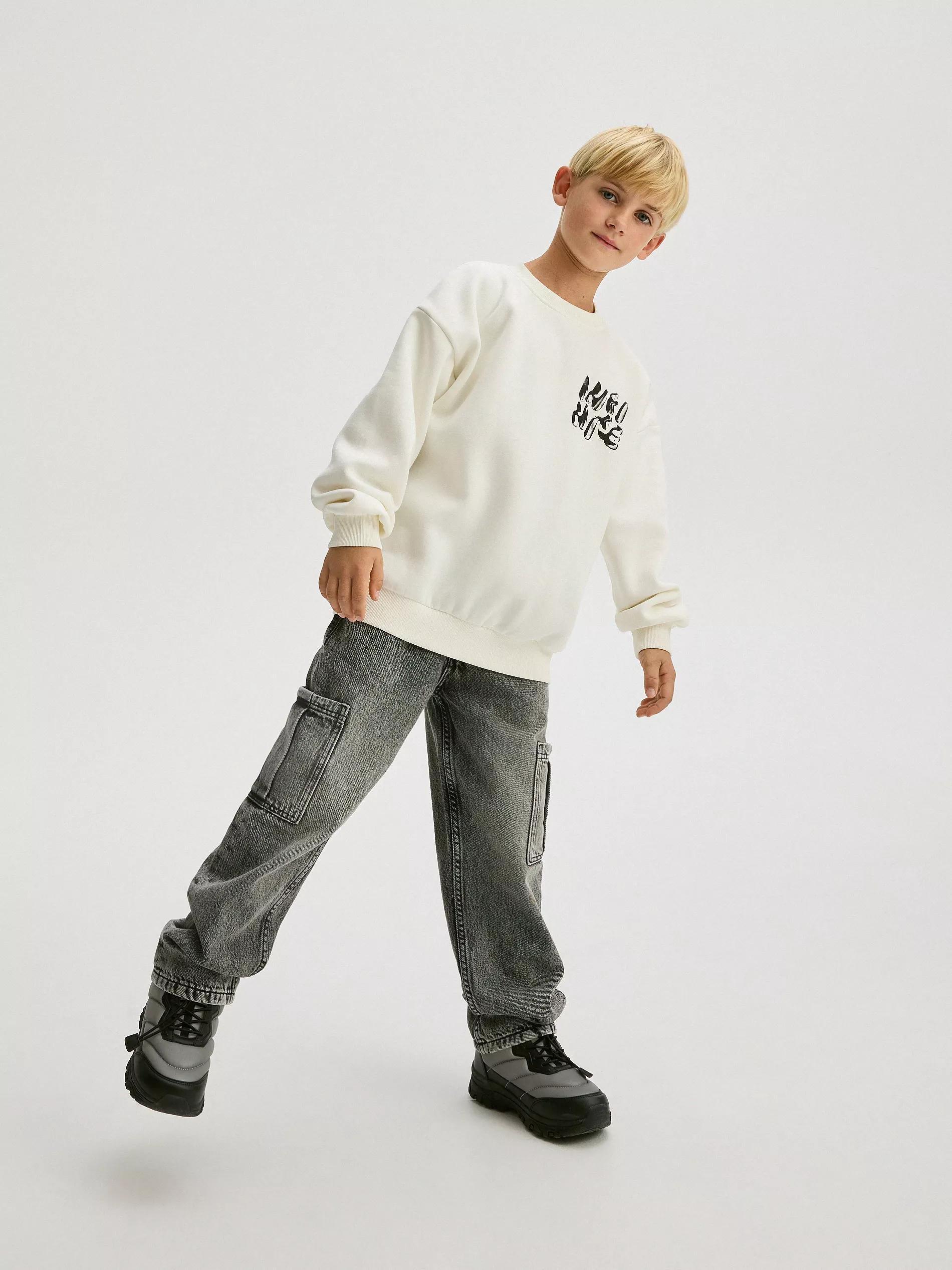 Cream Printed Sweatshirt, Kids Boys, , large image number 6