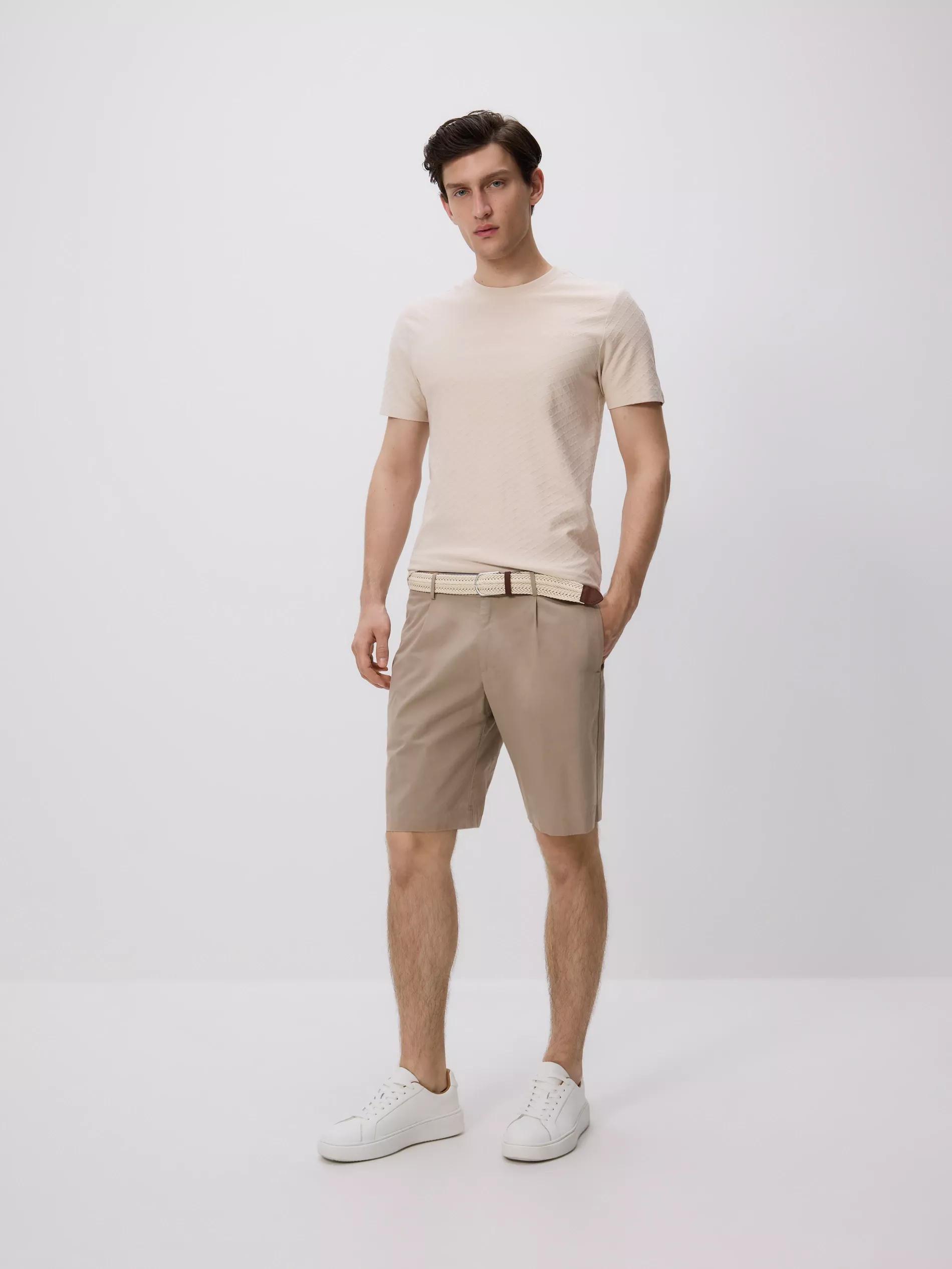 Beige Slim Fit Structural T-Shirt, Ivory, large image number 1