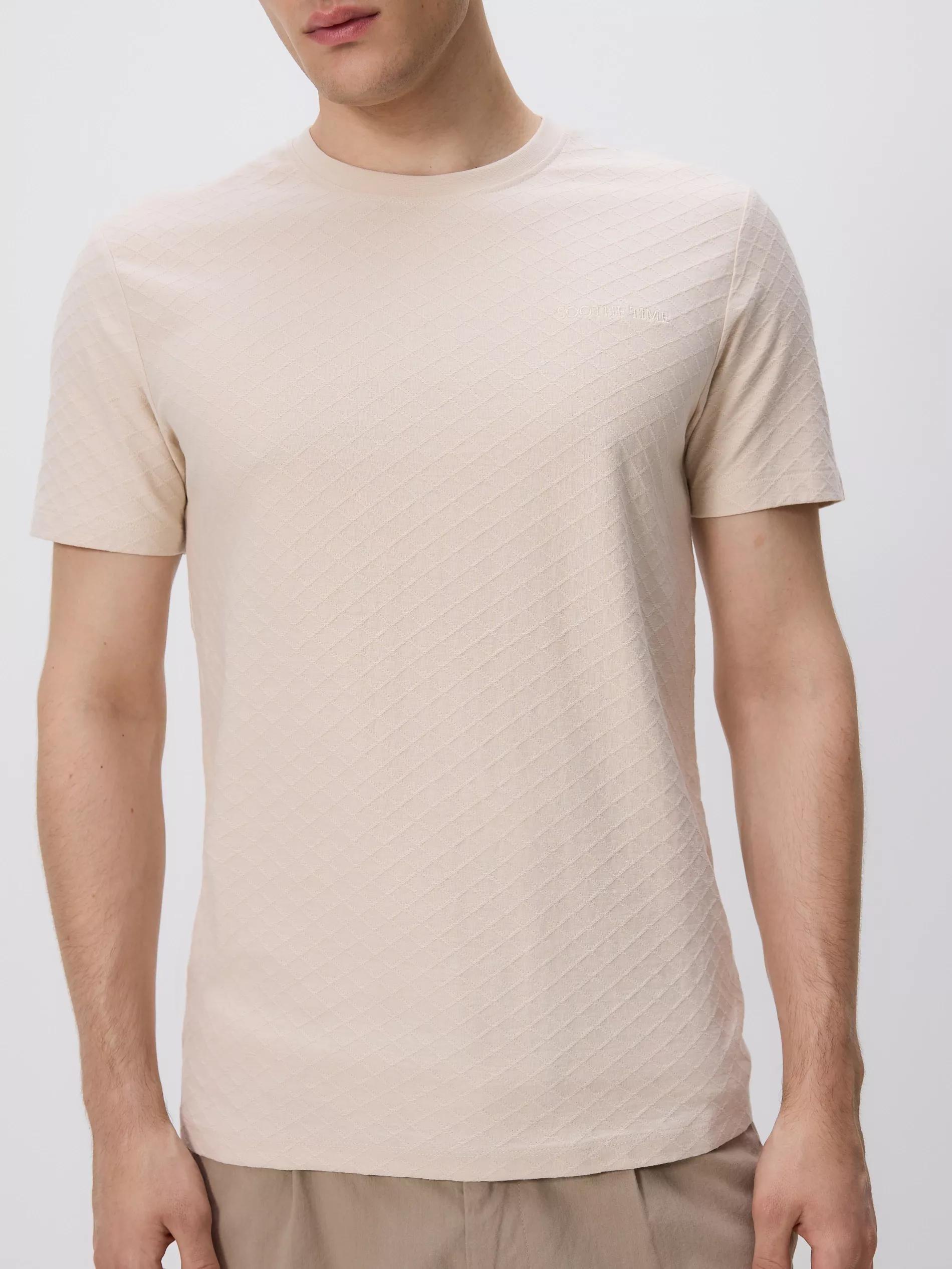 Beige Slim Fit Structural T-Shirt, Ivory, large image number 2