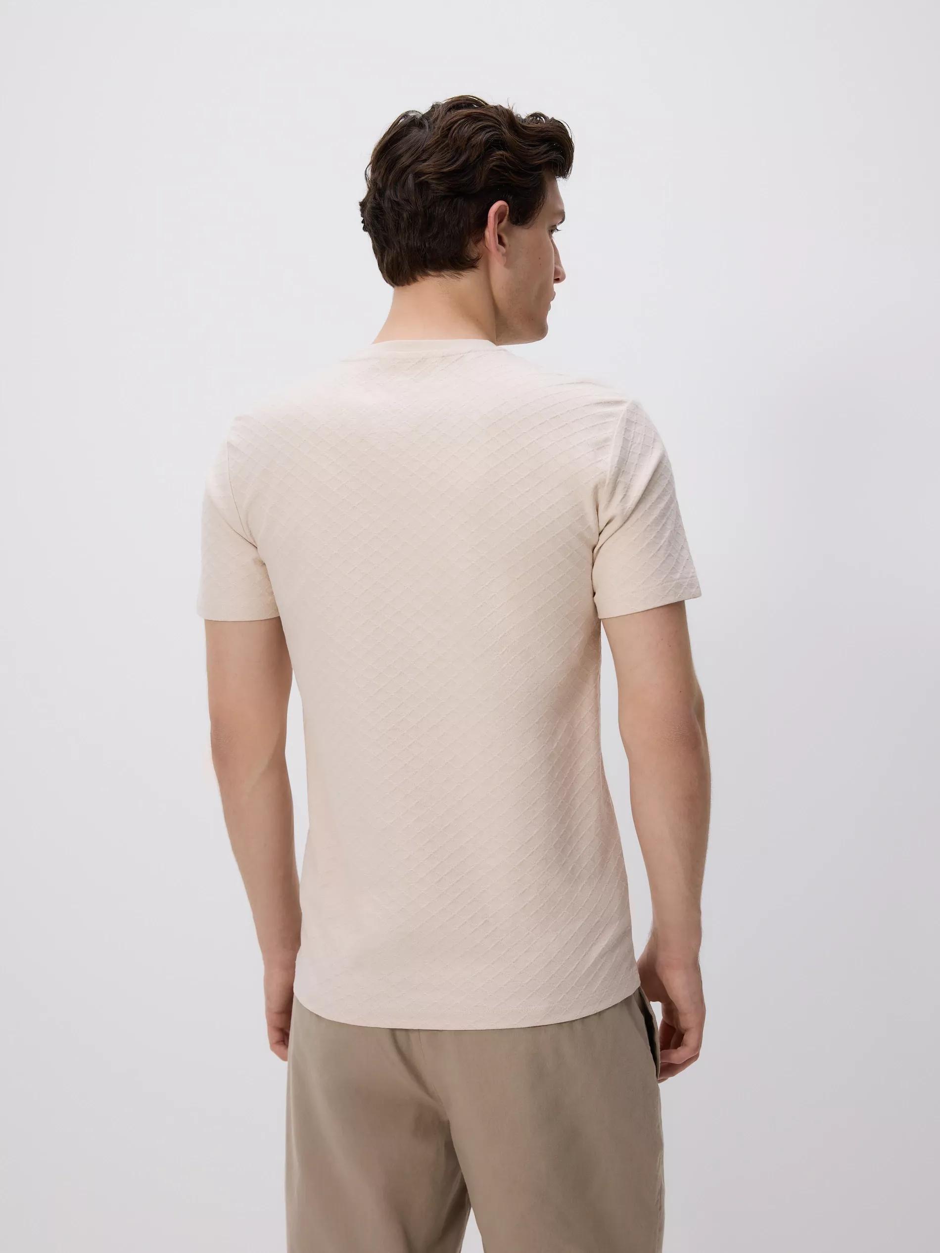 Beige Slim Fit Structural T-Shirt, Ivory, large image number 3