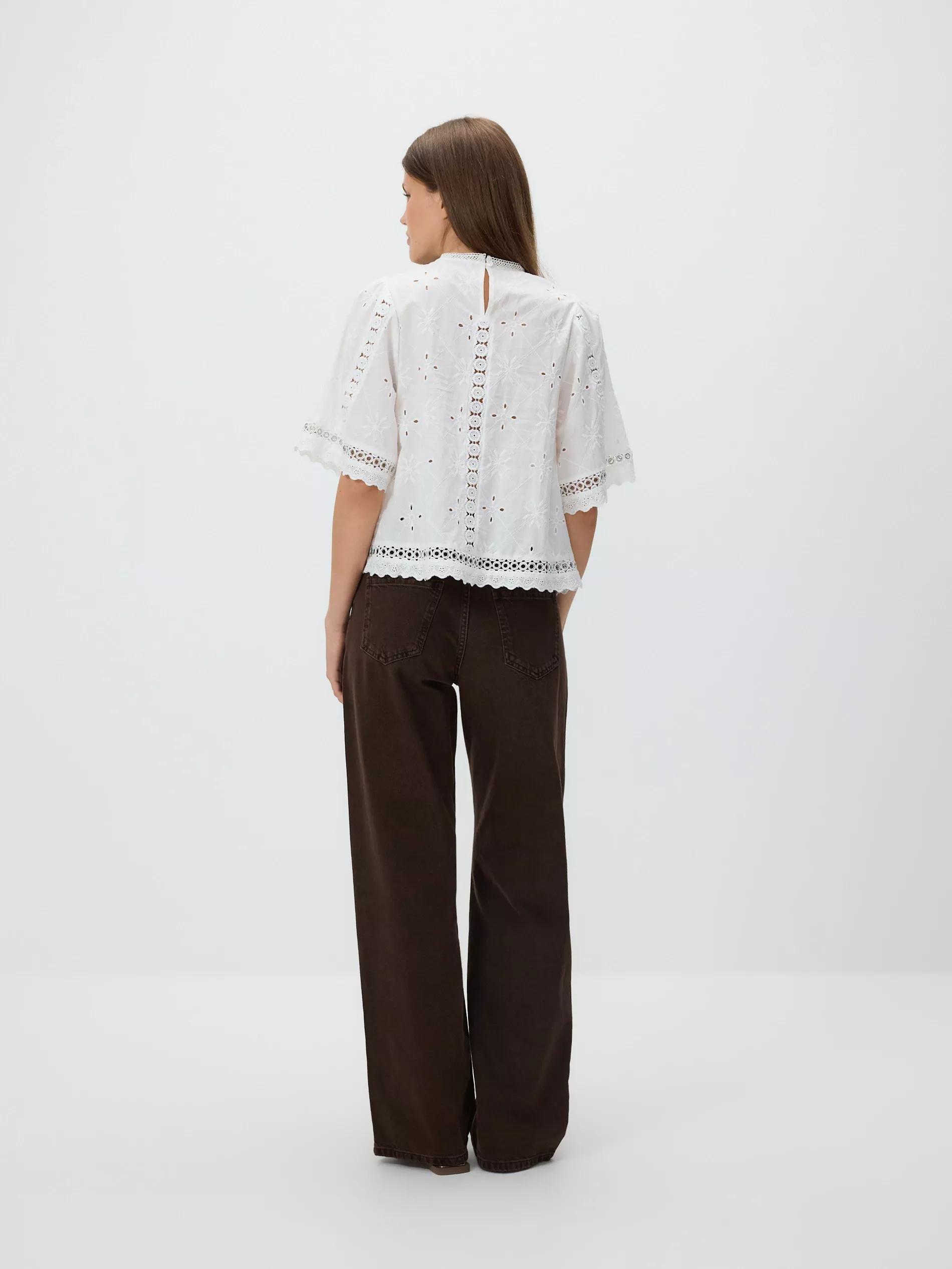 White Cotton Blouse With Openwork Embroidery, , large image number 3