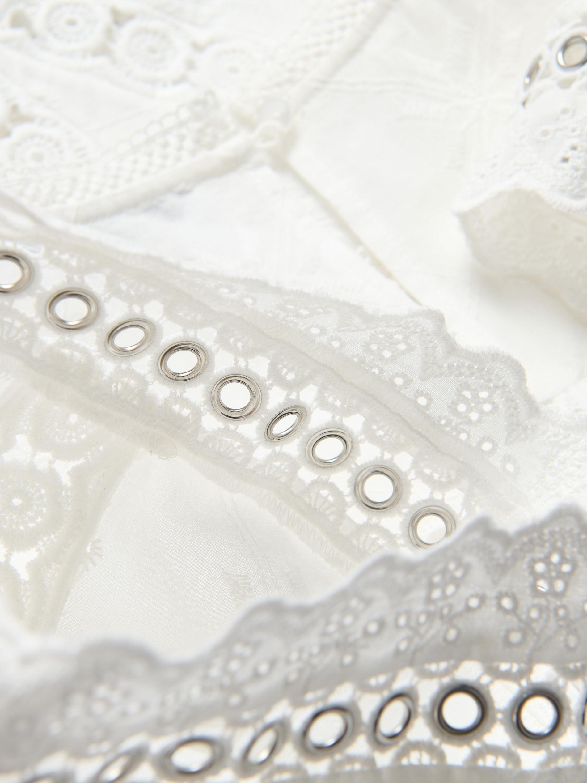 White Cotton Blouse With Openwork Embroidery, White, large image number 5