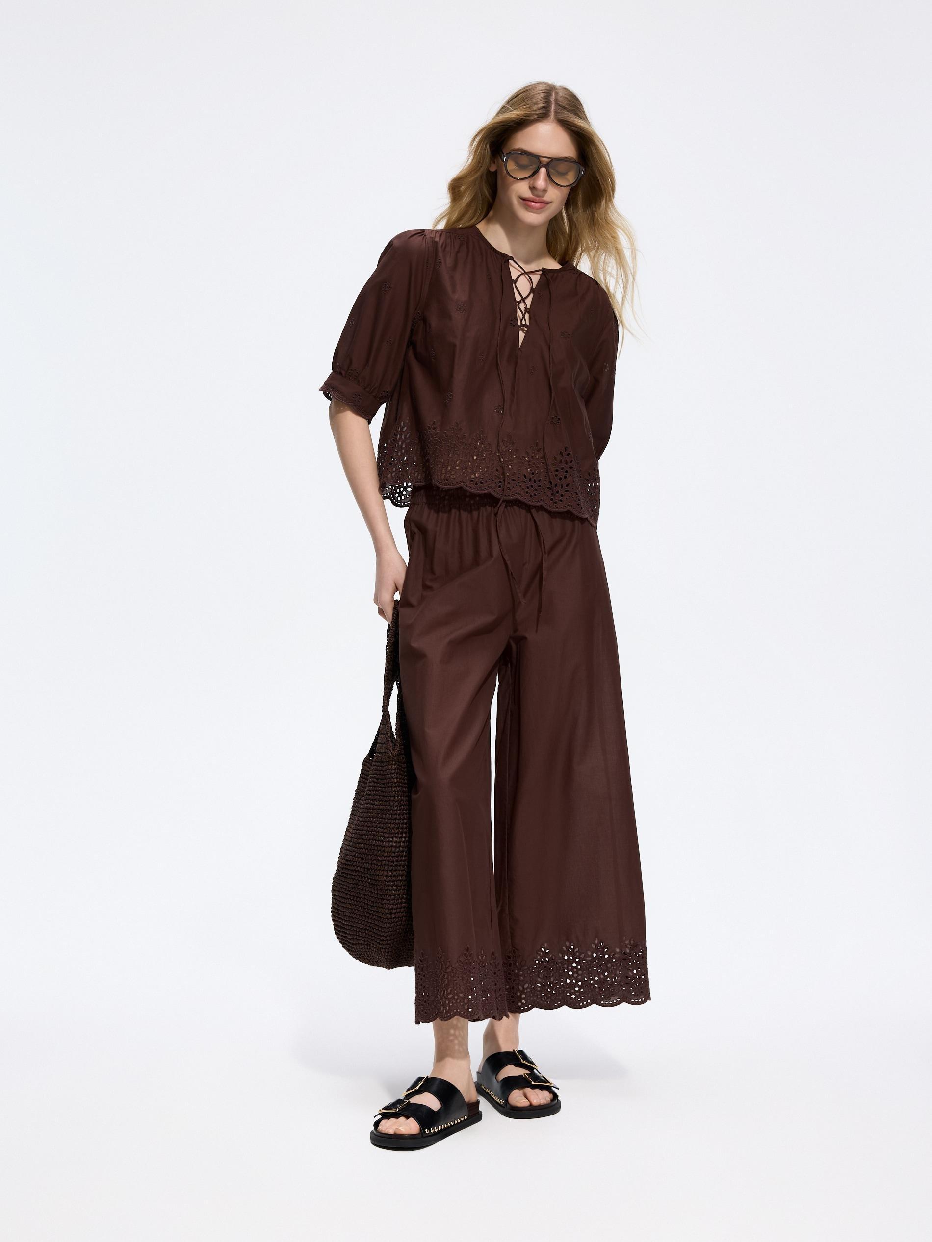 Brown Openwork Blouse, Brown, medium