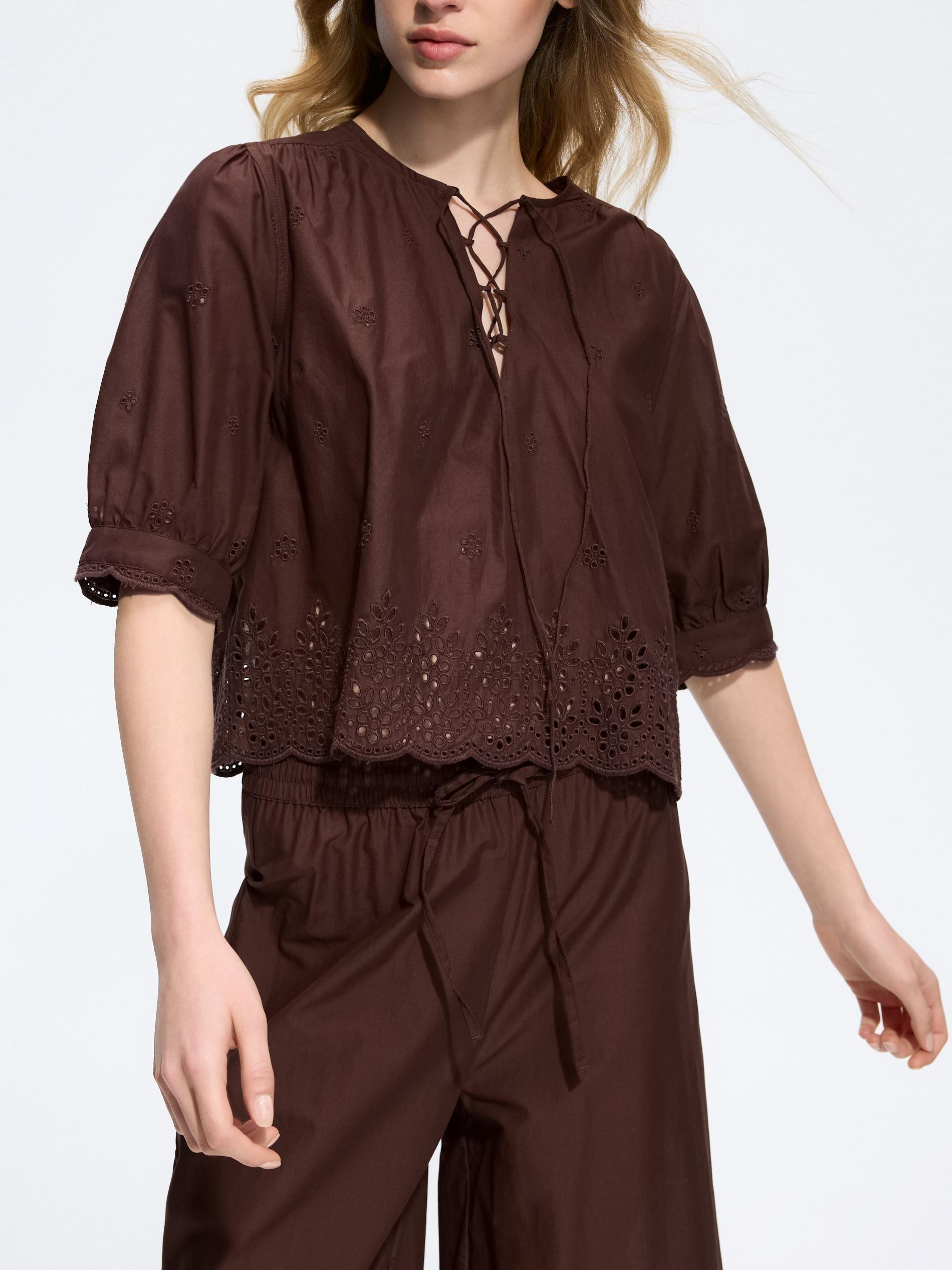 Brown Openwork Blouse, Brown, large image number 2