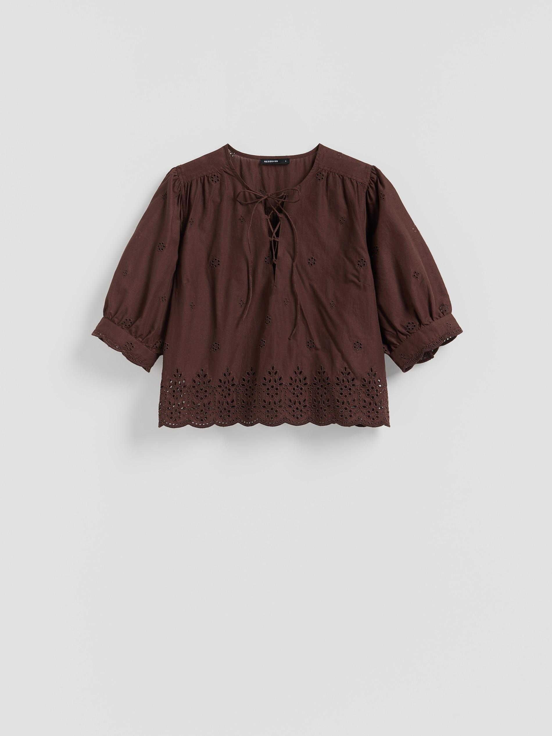 Brown Openwork Blouse, Brown, large image number 3