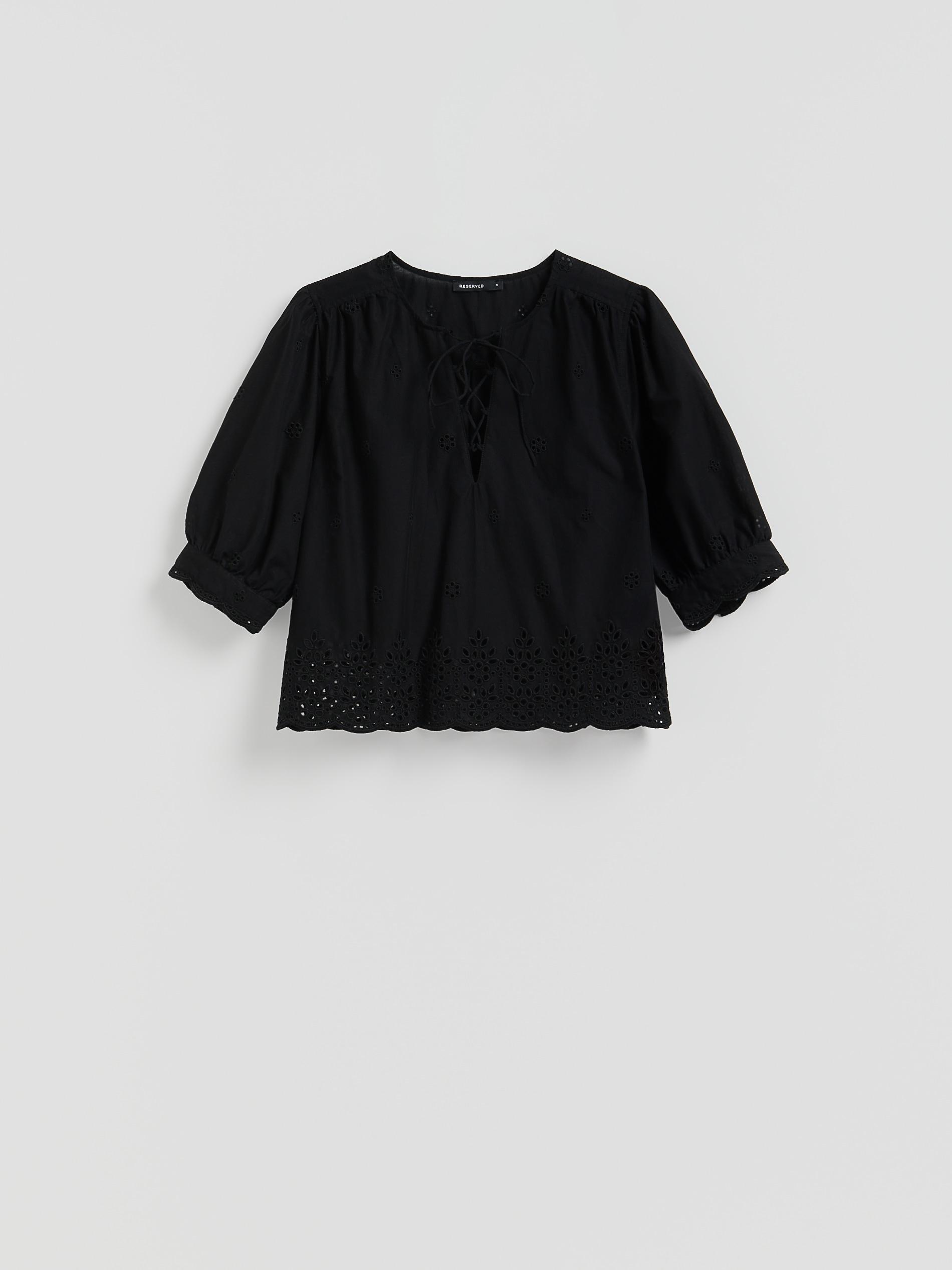 Black Openwork Blouse, Black, large image number 2