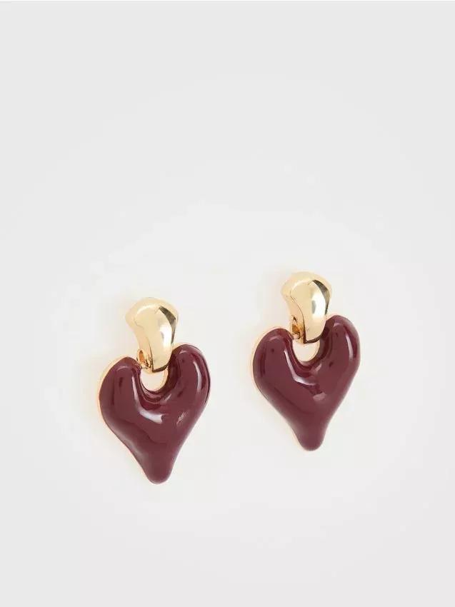 Mahagony Heart Earrings, Burgundy, large image number 0