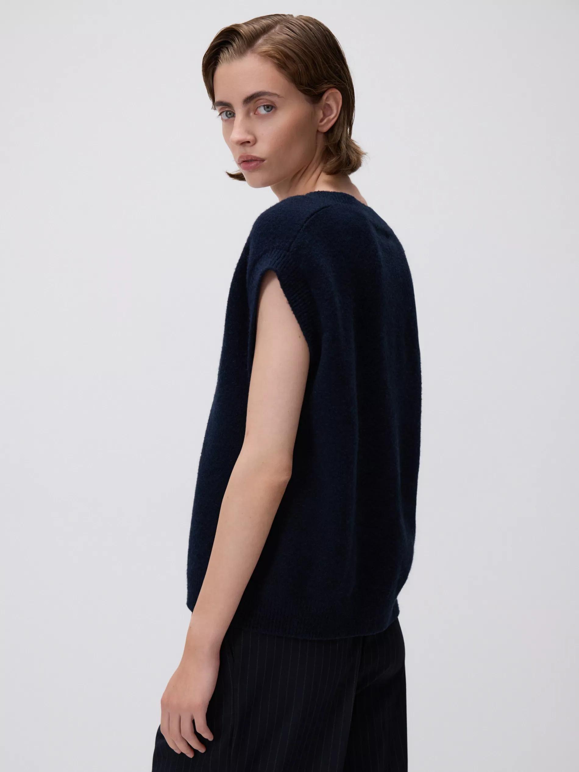 Navy Wool Mix Vest, Navy, large image number 3