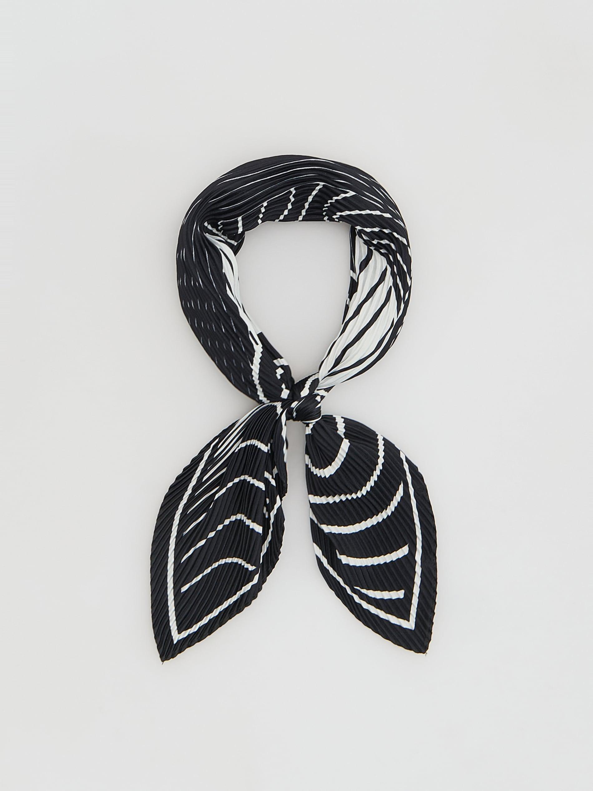 Black Pleated Scarf, Black, medium