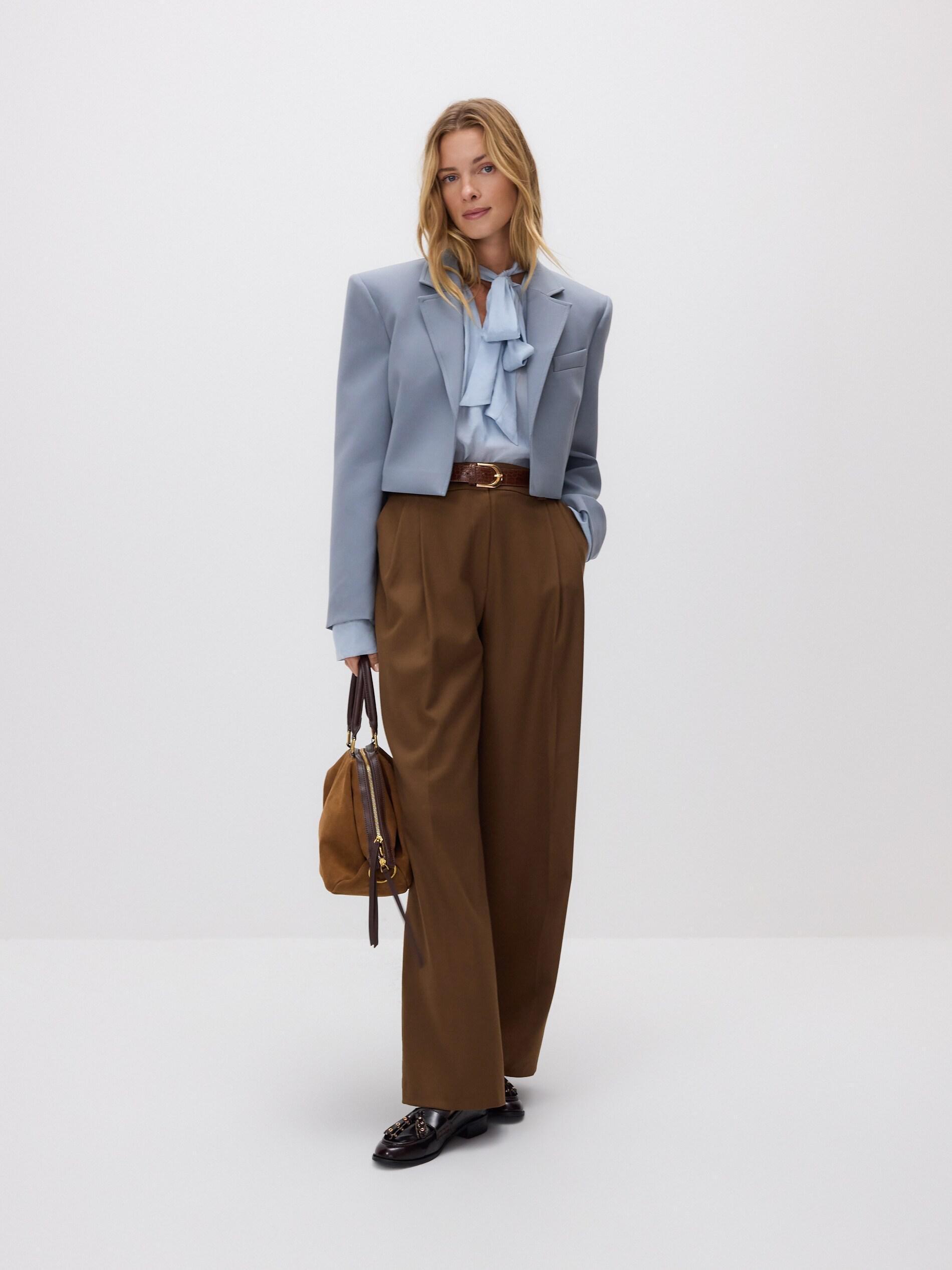 Navy Cropped Blazer, Blue, large image number 0