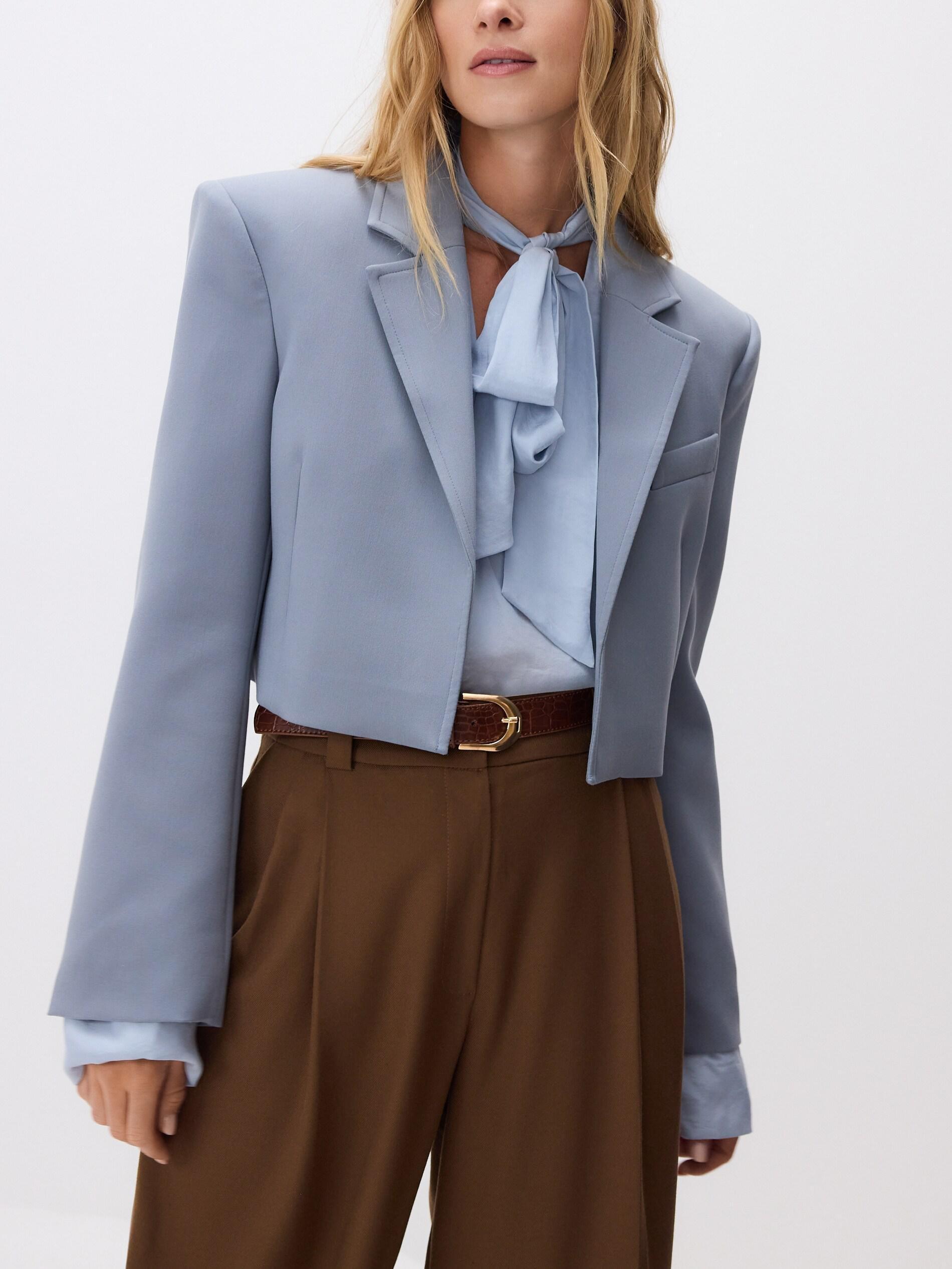 Navy Cropped Blazer, Blue, large image number 1