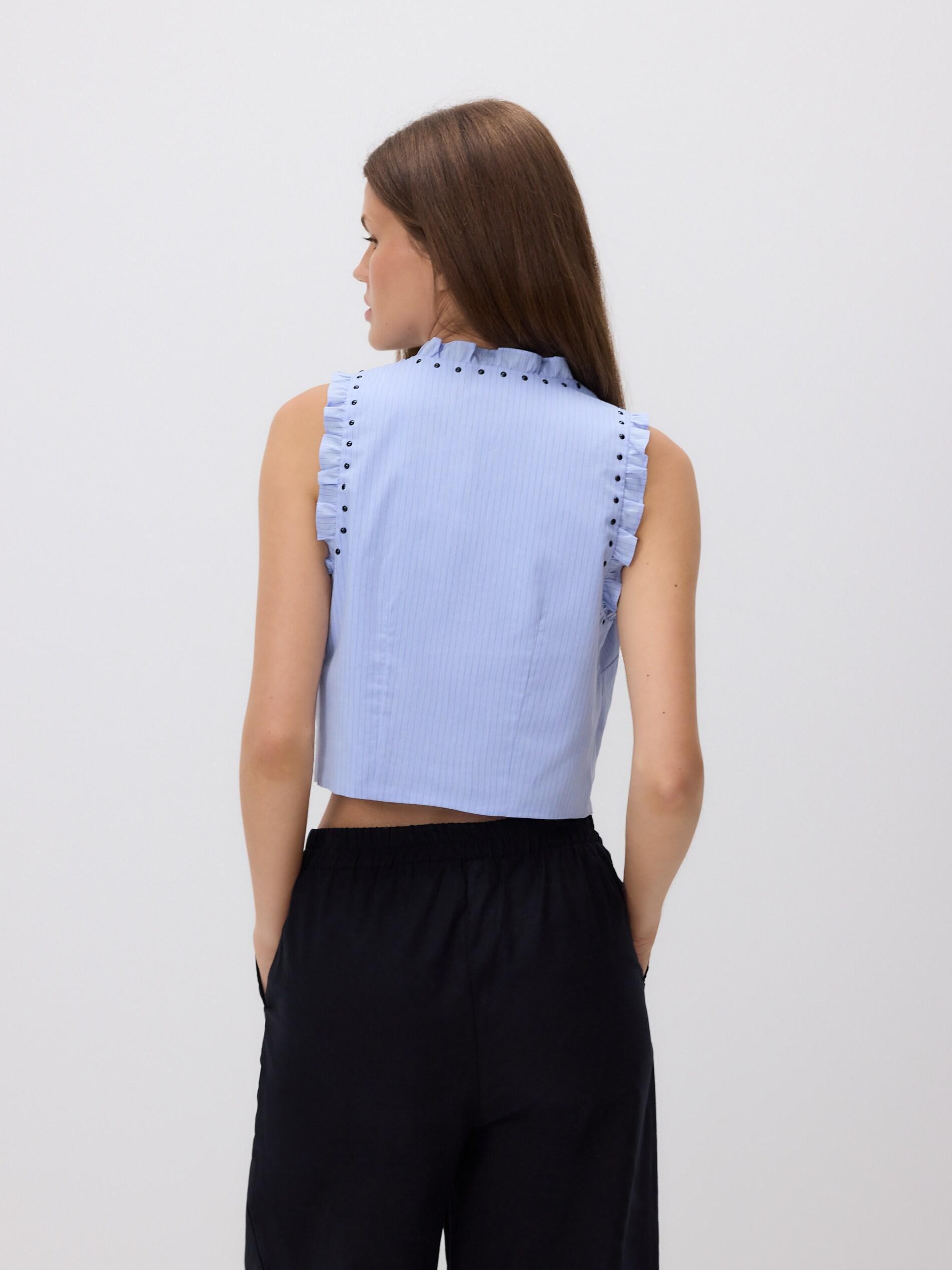 LIGHT BLUE Vest with tie detail, Blue, large image number 3