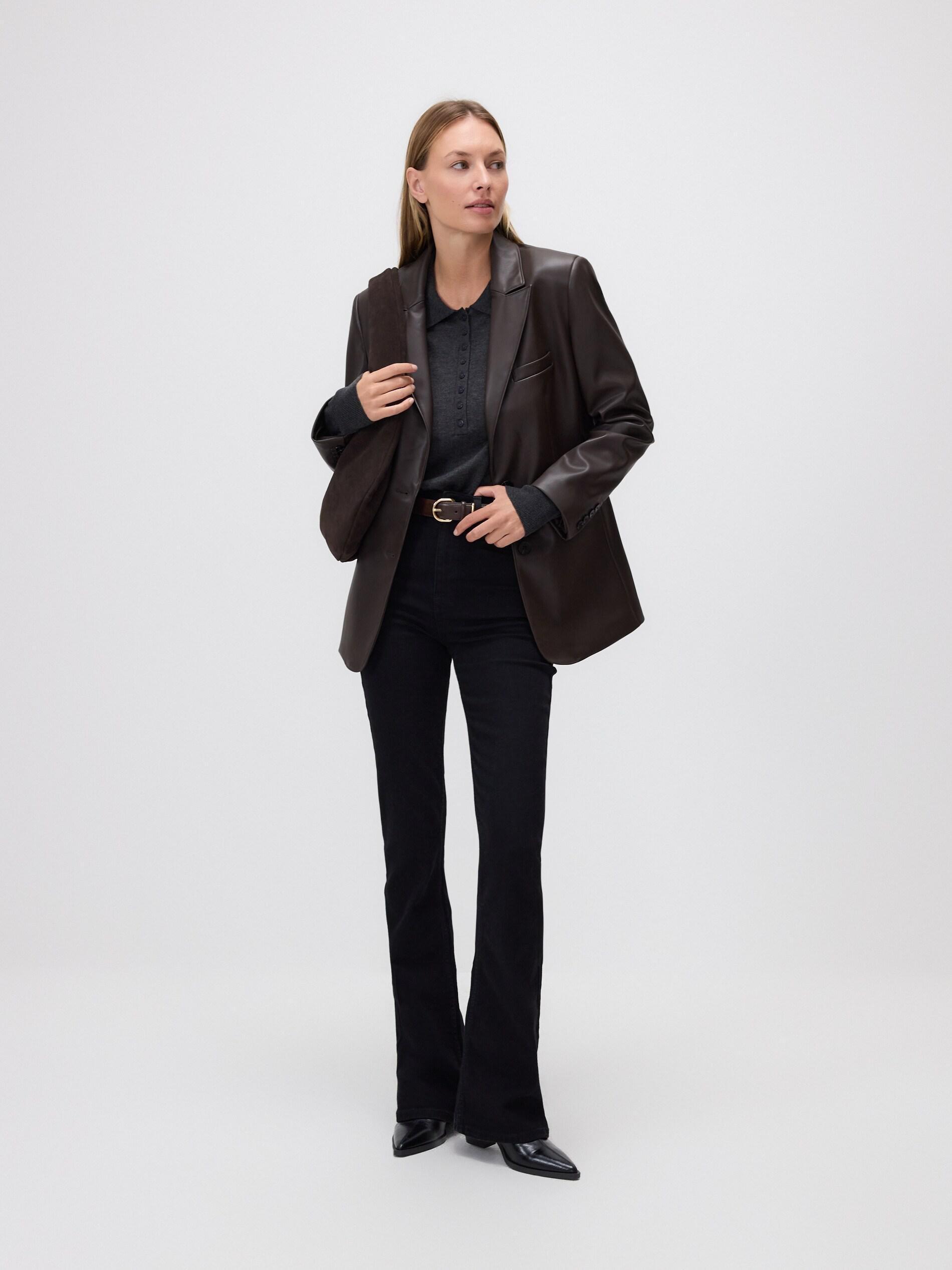 Brown Faux Leather Blazer, Brown, large image number 2