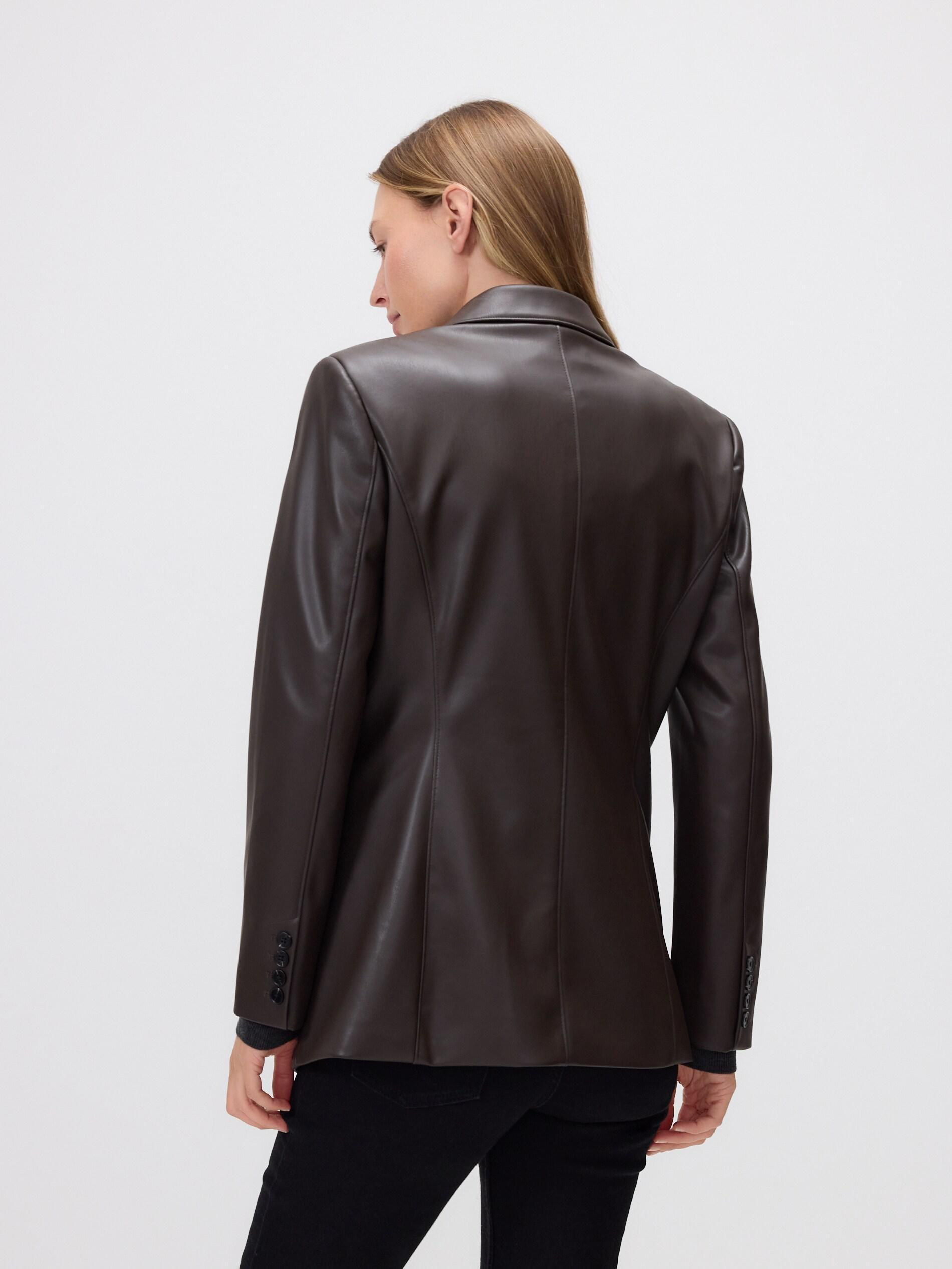 Brown Faux Leather Blazer, Brown, large image number 3
