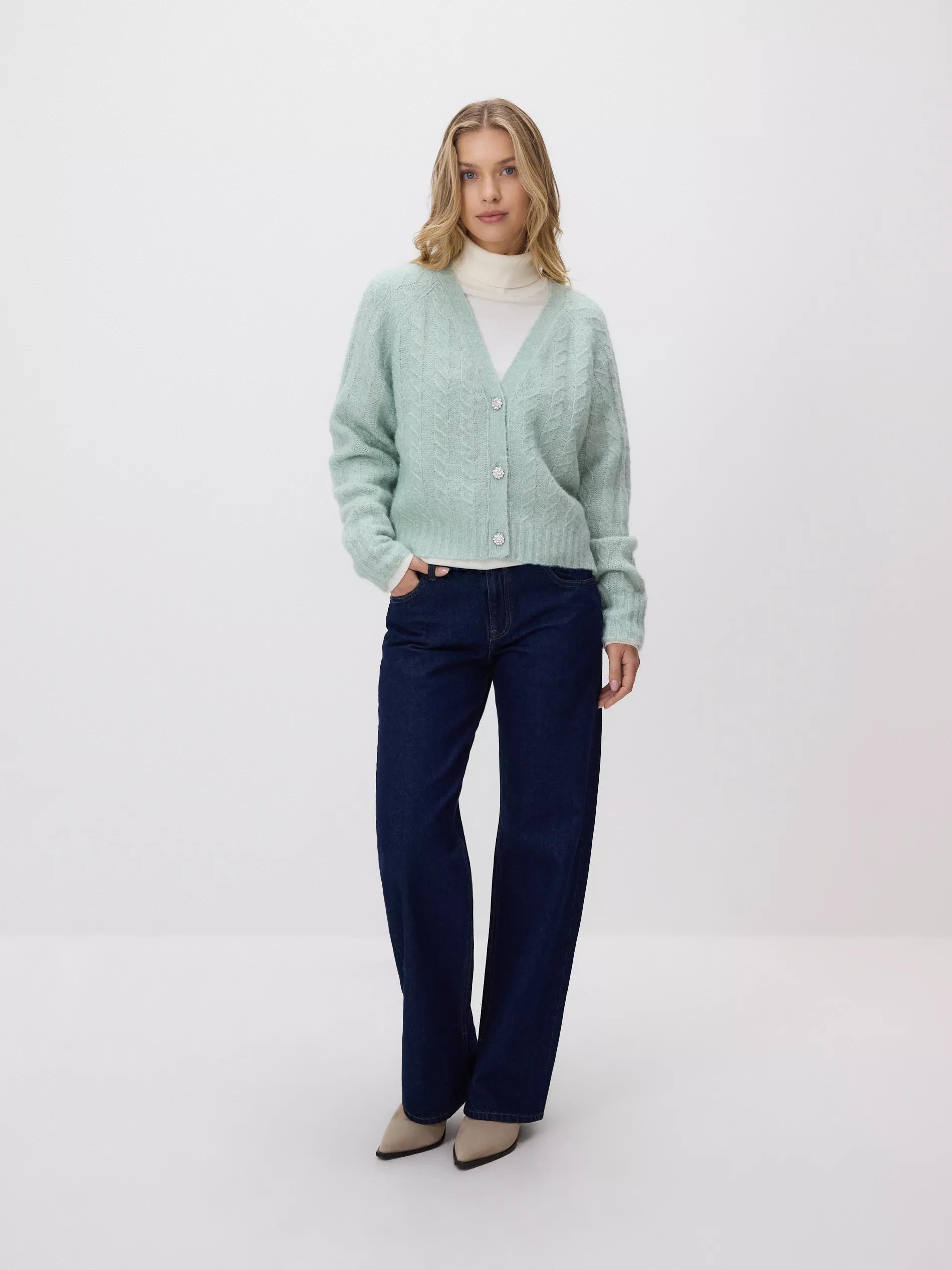 PALE GREEN Decorative knit cardigan, Green, large image number 0