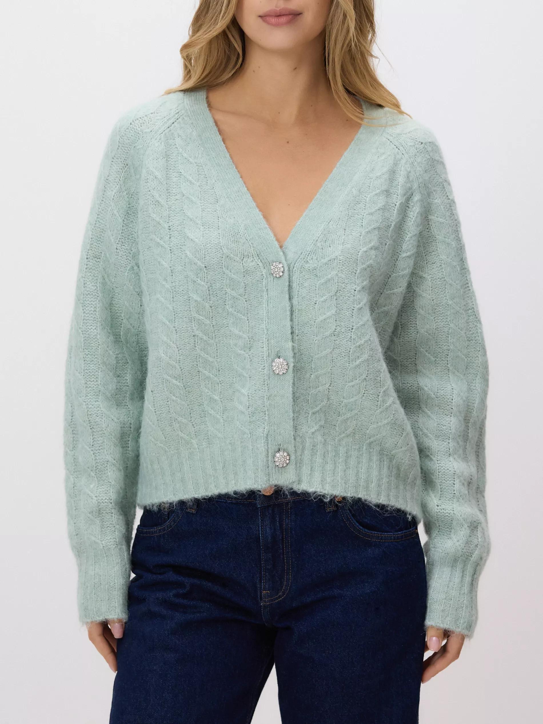 PALE GREEN Decorative knit cardigan, Green, large image number 1