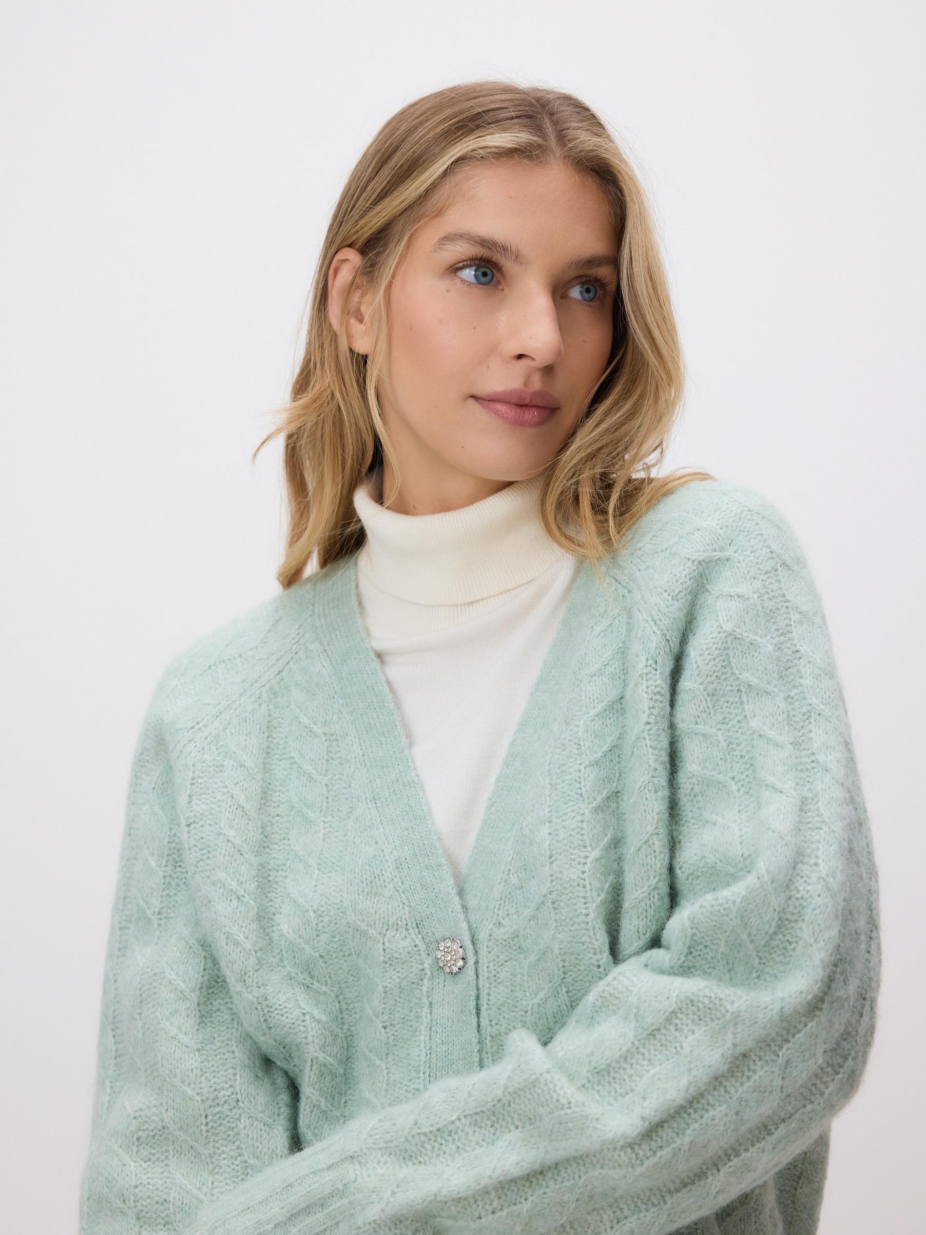 PALE GREEN Decorative knit cardigan, Green, large image number 2