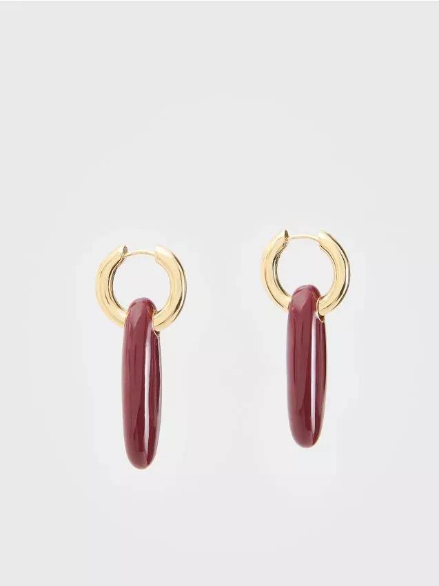 Mahagony Long Earrings With Pendants, Burgundy, large image number 0