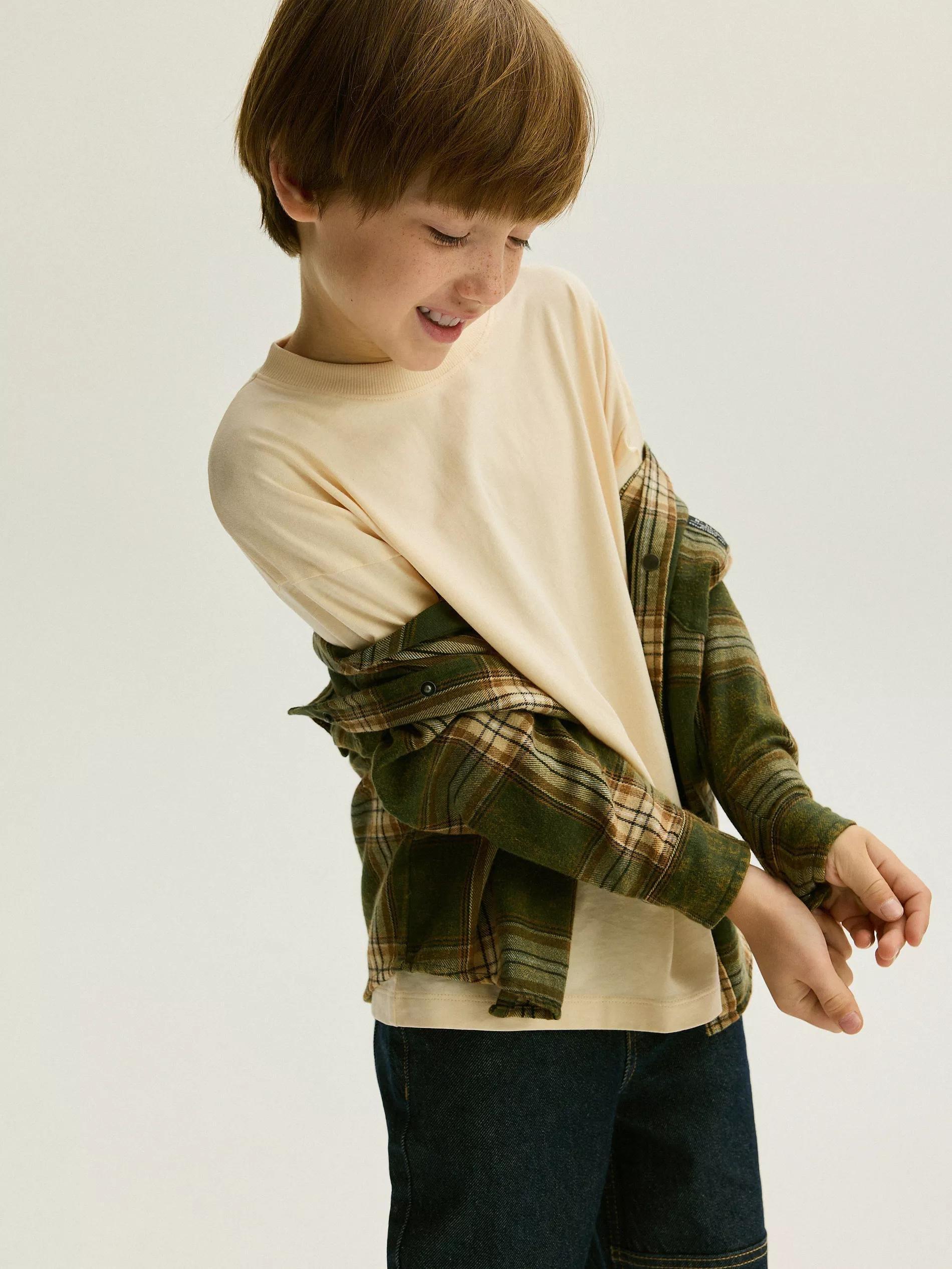 Cream Long-Sleeved Cotton Shirt, , large image number 3