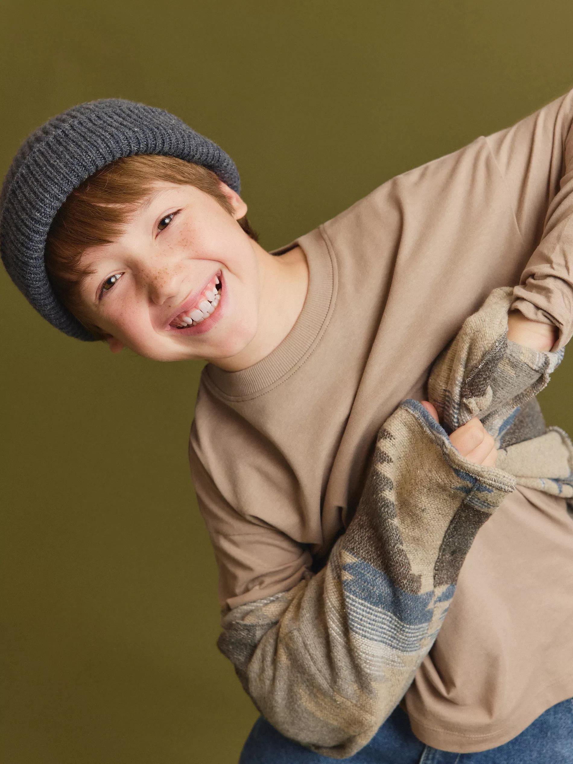 Beige Long-Sleeved Cotton Shirt, , large image number 1
