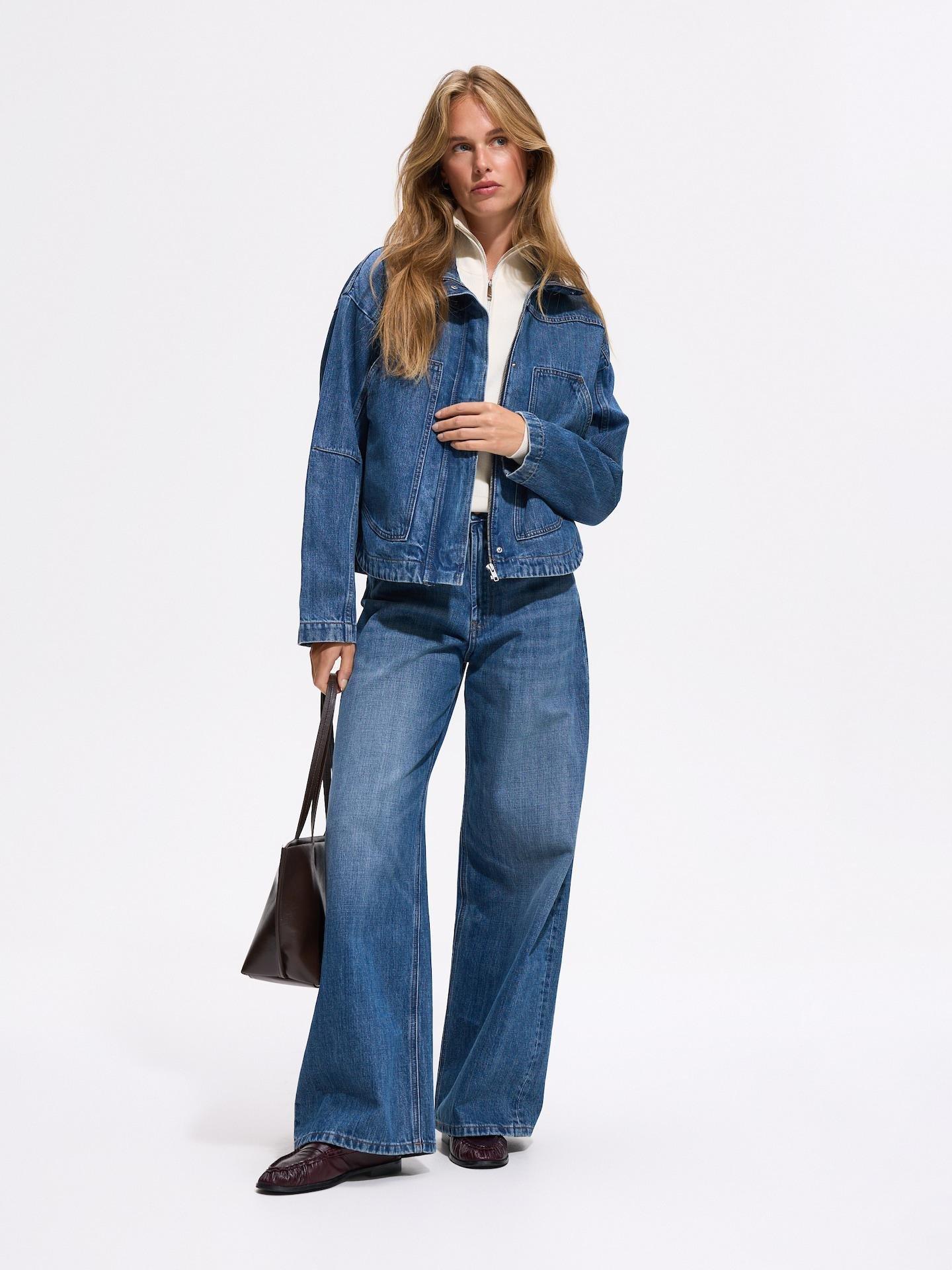 Blue High Waist Wide Leg Jeans, Navy, medium