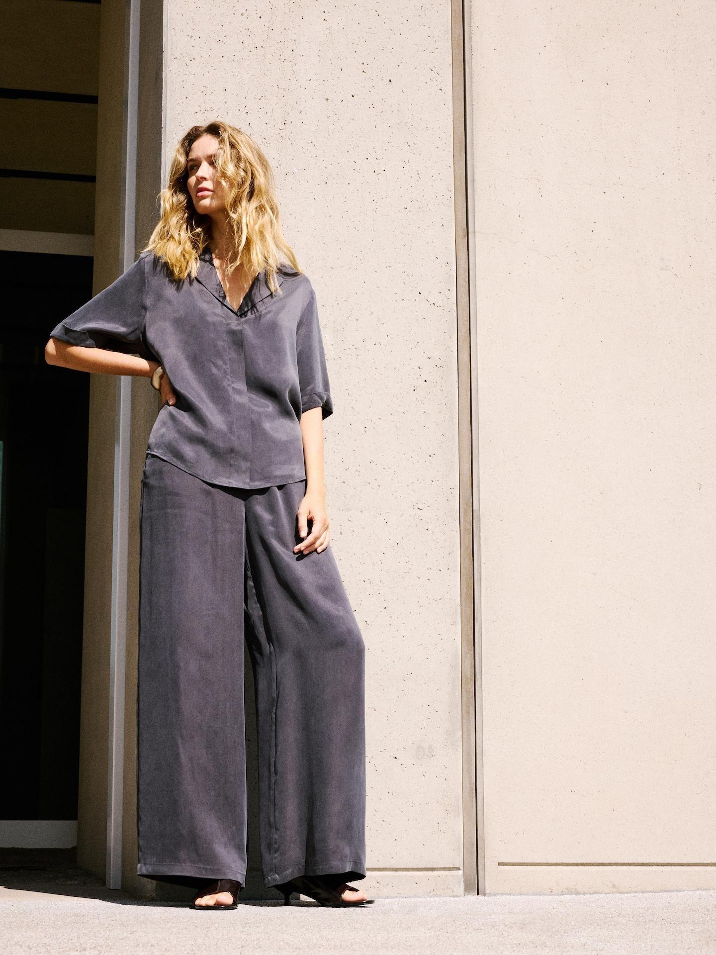 Grey Cupro Trousers, Grey, large image number 6