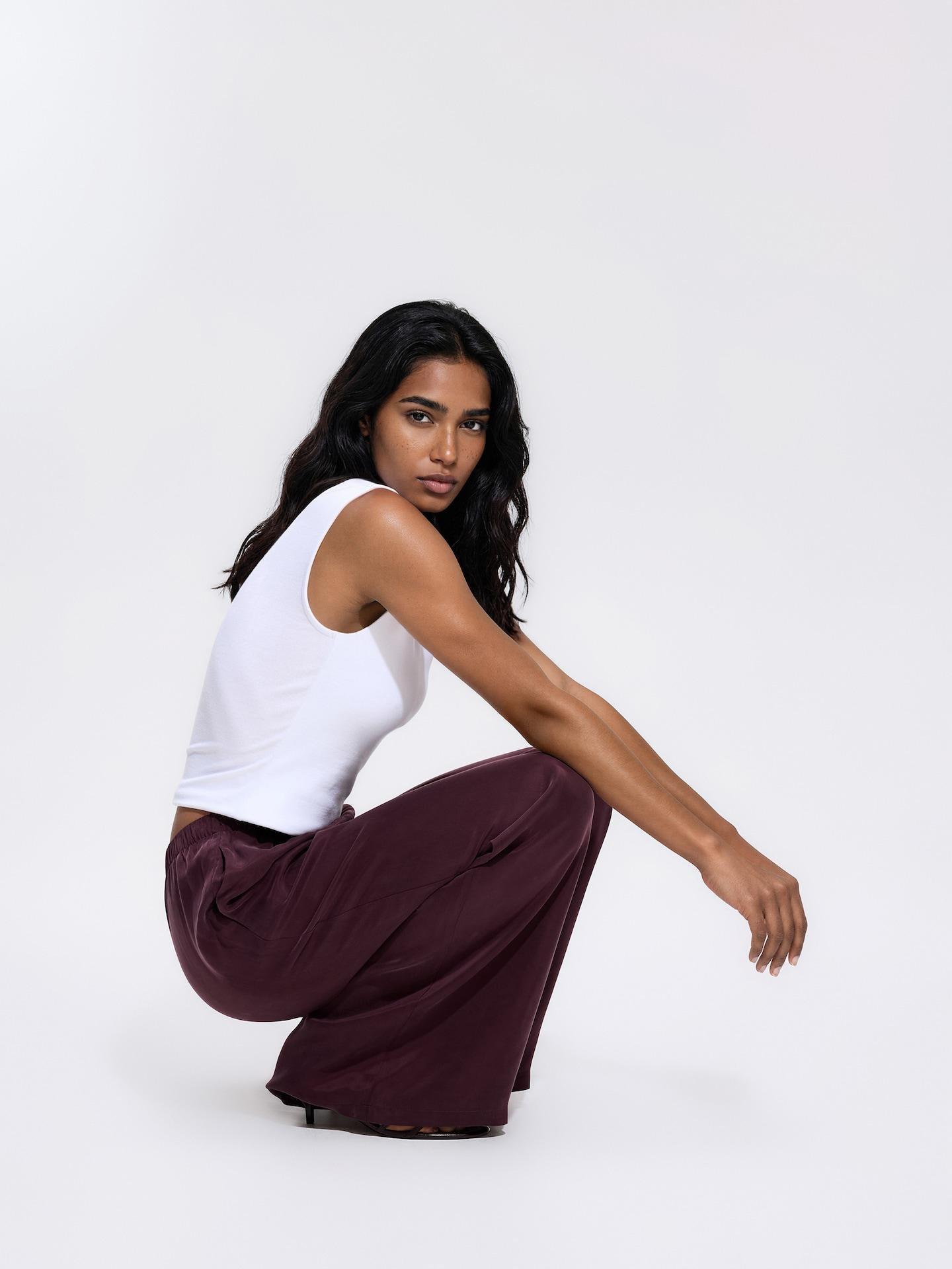 Burgundy Cupro Trousers, Burgundy, medium
