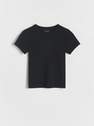 Reserved - Black Ribbed Cotton T-Shirt, Kids Girls