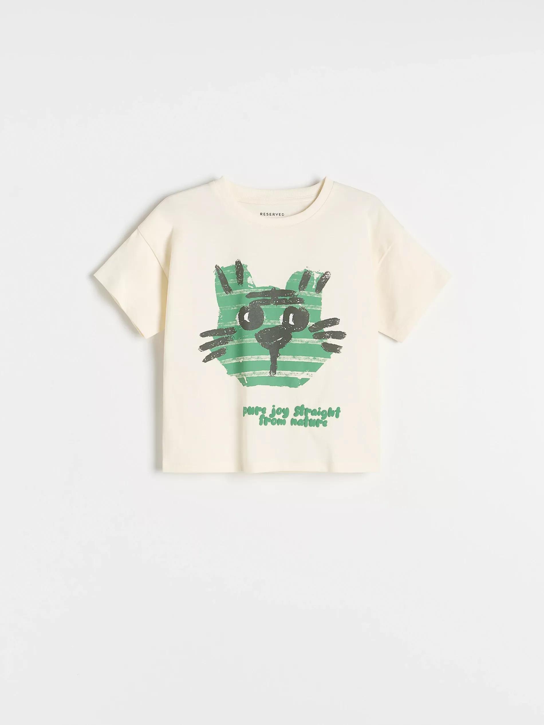 Cream Cotton T-Shirt With Print, , large image number 0